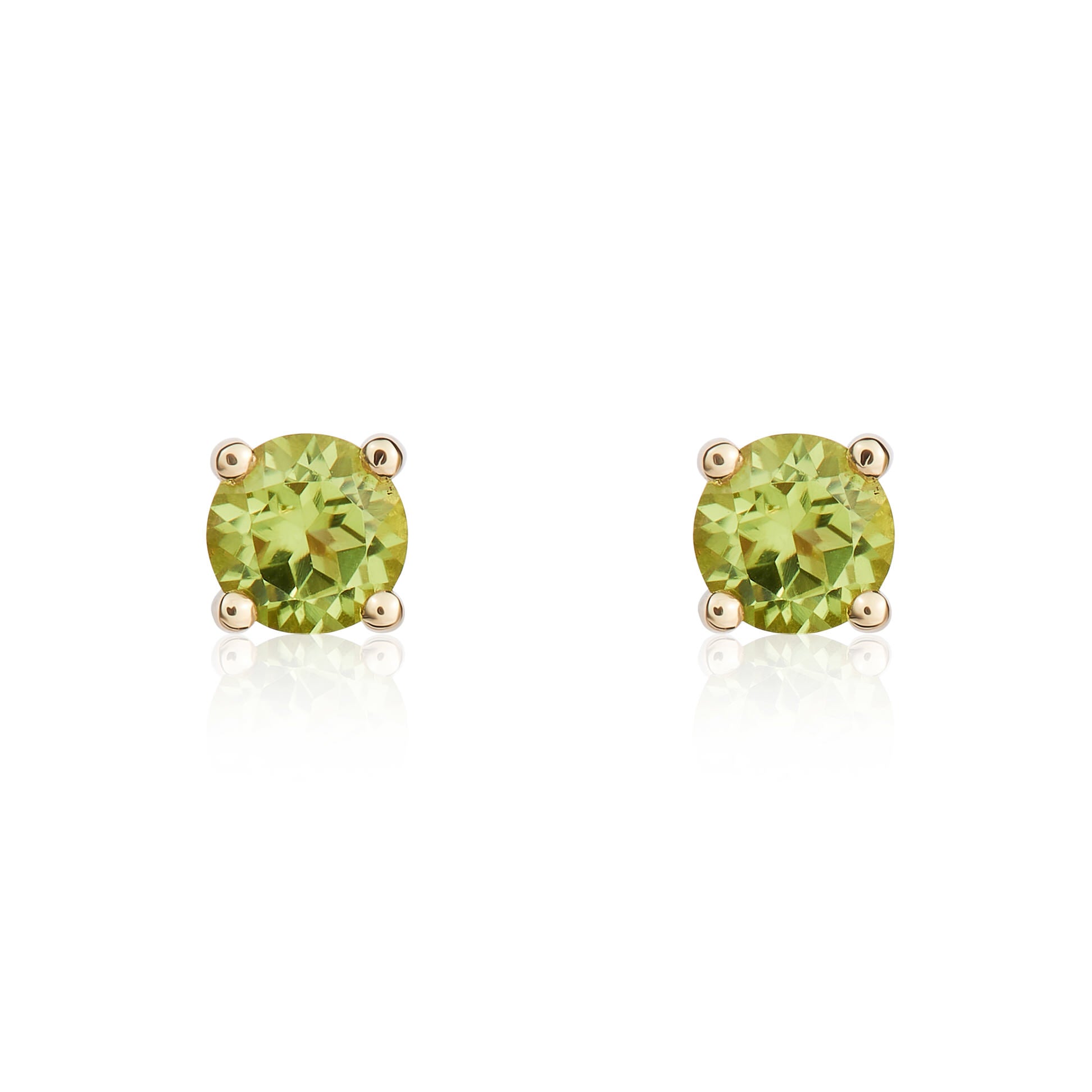9ct yellow gold 4mm Round Peridot 4 Claw Earrings