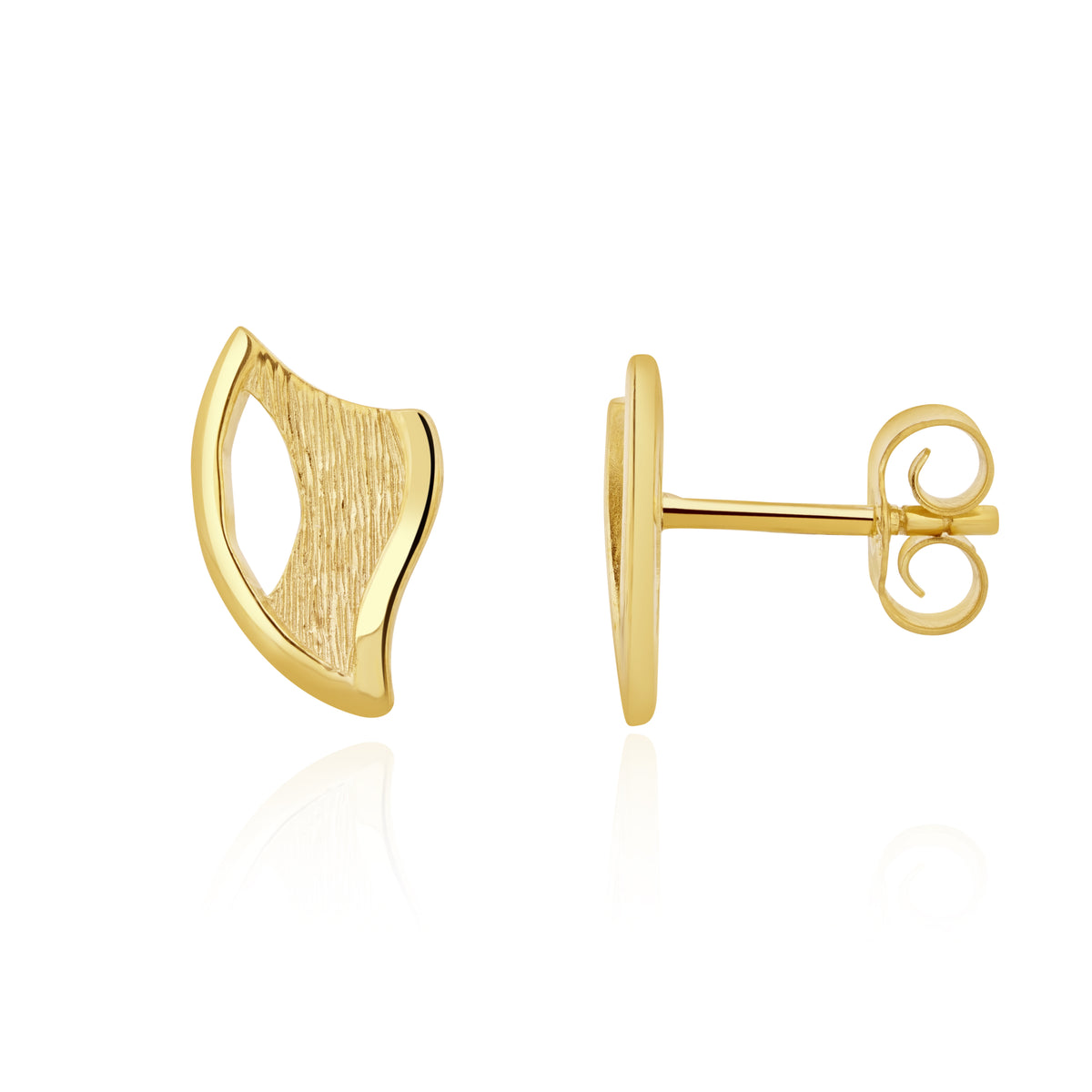 9ct Yellow Gold Polished & Text Shield Stud Earrings