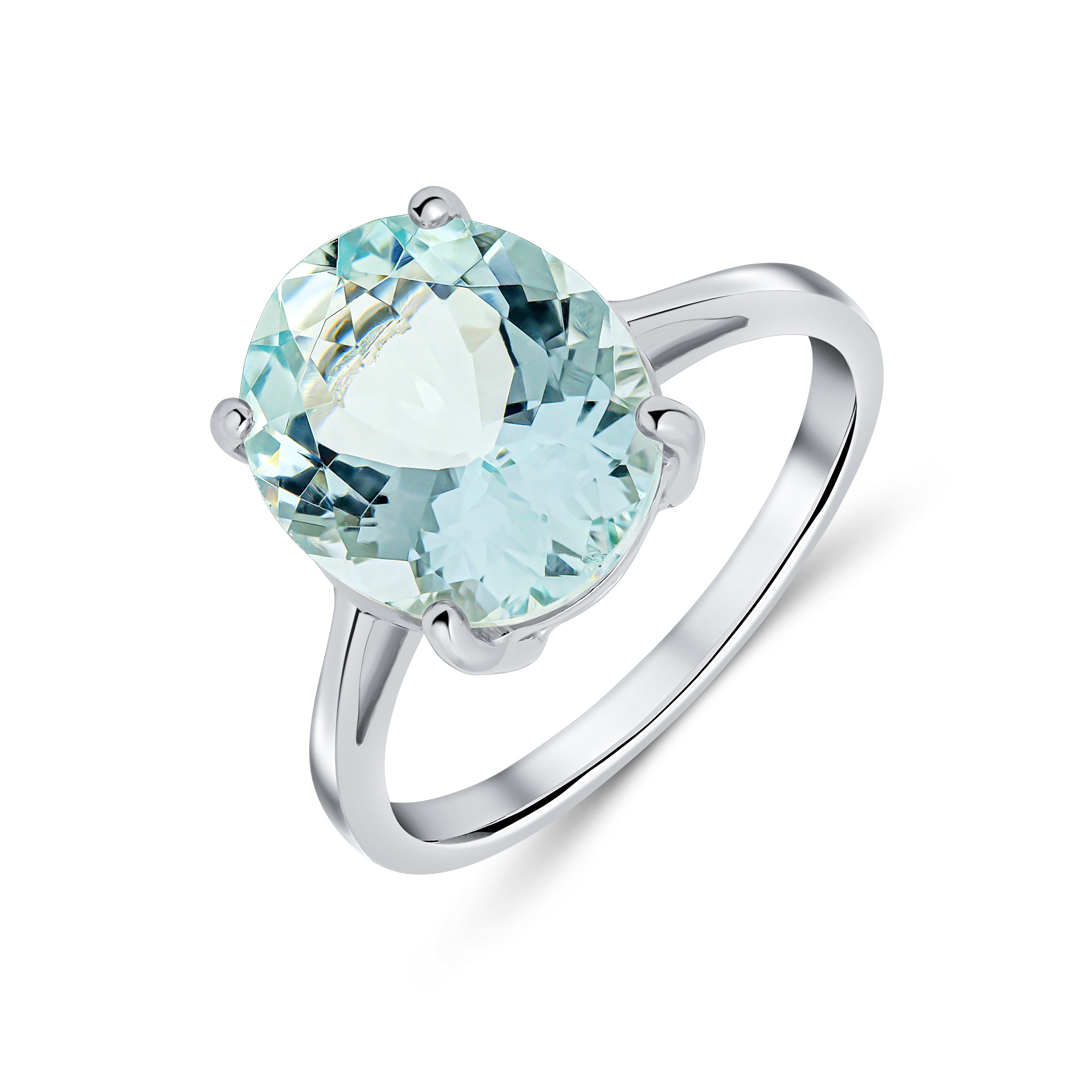 9ct White Gold 12x10 Oval Aquamarine Claw Single Stone Ring