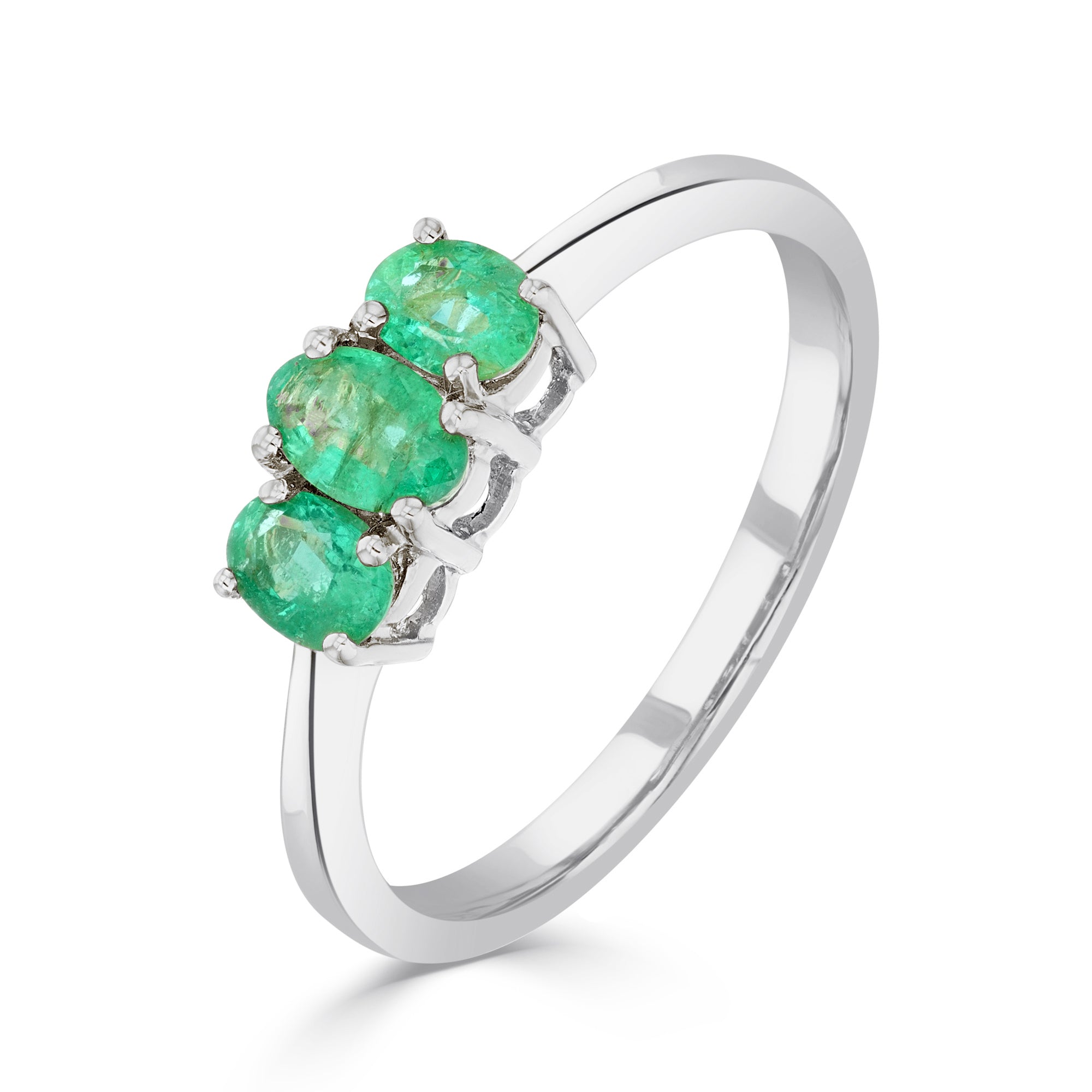 9CT WG OVAL EMERALD 3ST CLAW SET RING 1