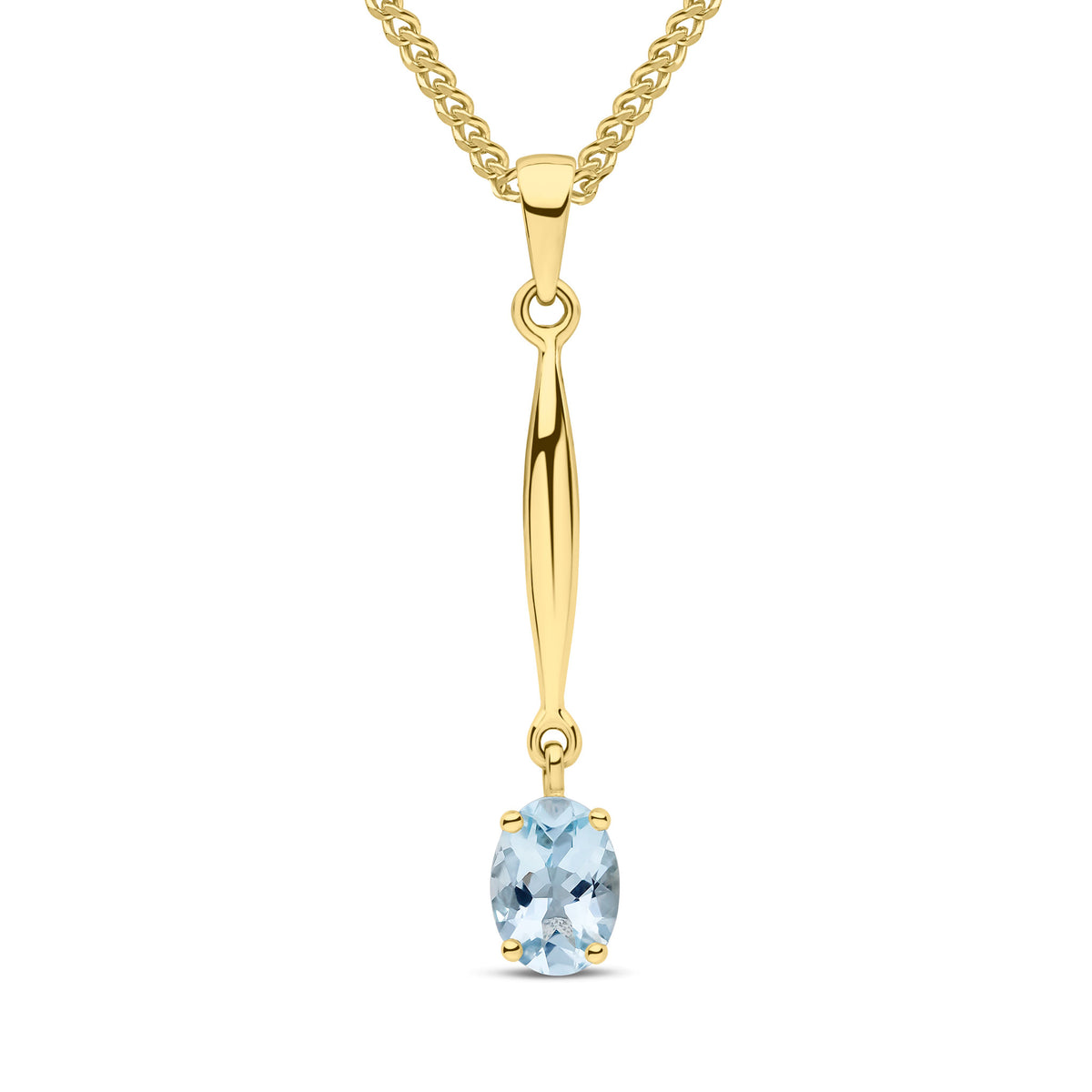 9ct Yellow Gold 7x5 Oval Claw Aquamarine and Bar Pendant