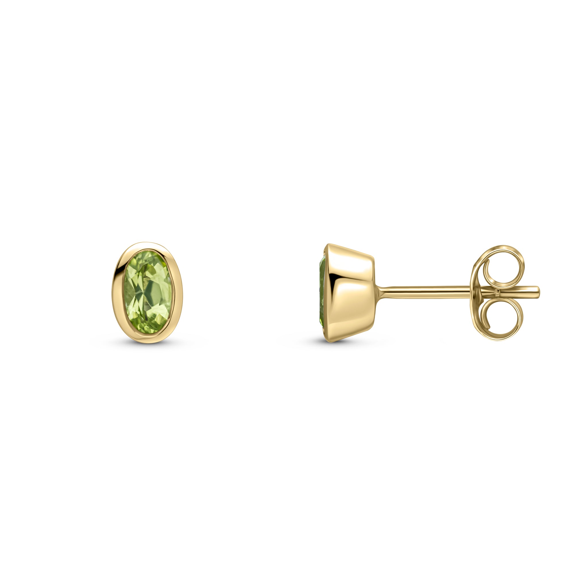 9ct yellow gold 5 x 3mm oval Peridot rubover Stud Earrings