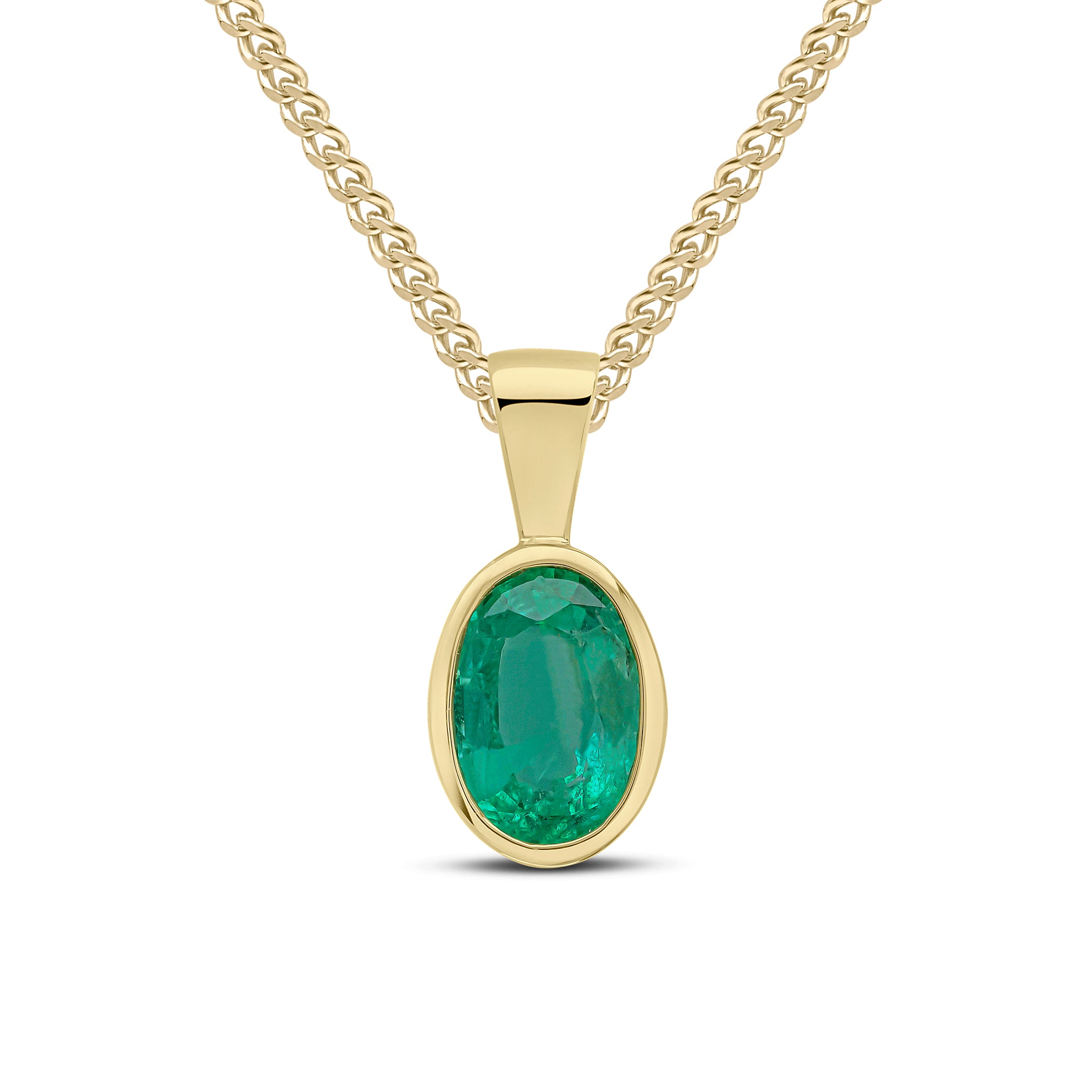 9ct Yellow Gold 7x5 Oval Emerald Rubover Pendant