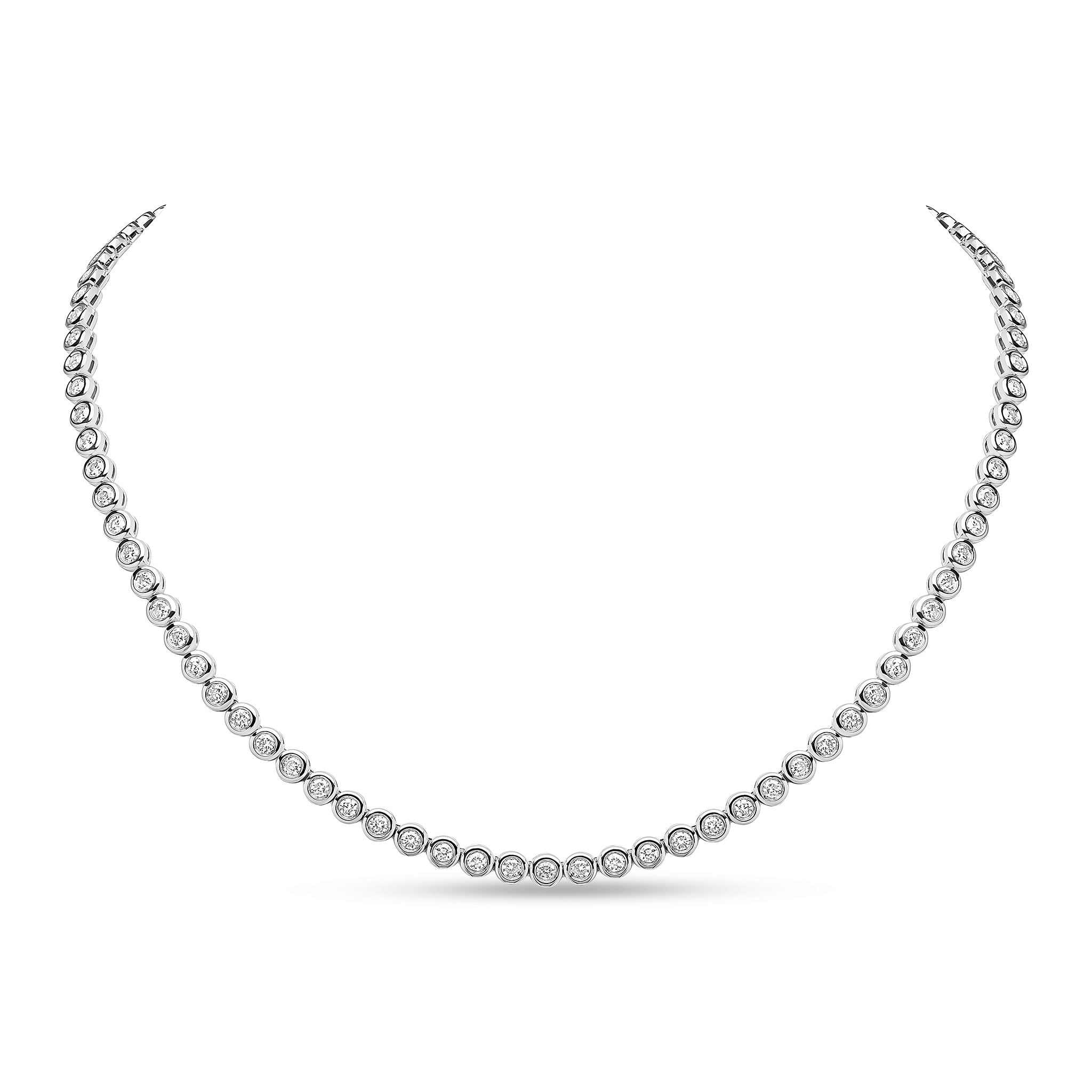 18ct White Gold Brilliant Cut Diamond Rubover Line Necklace 5ct
