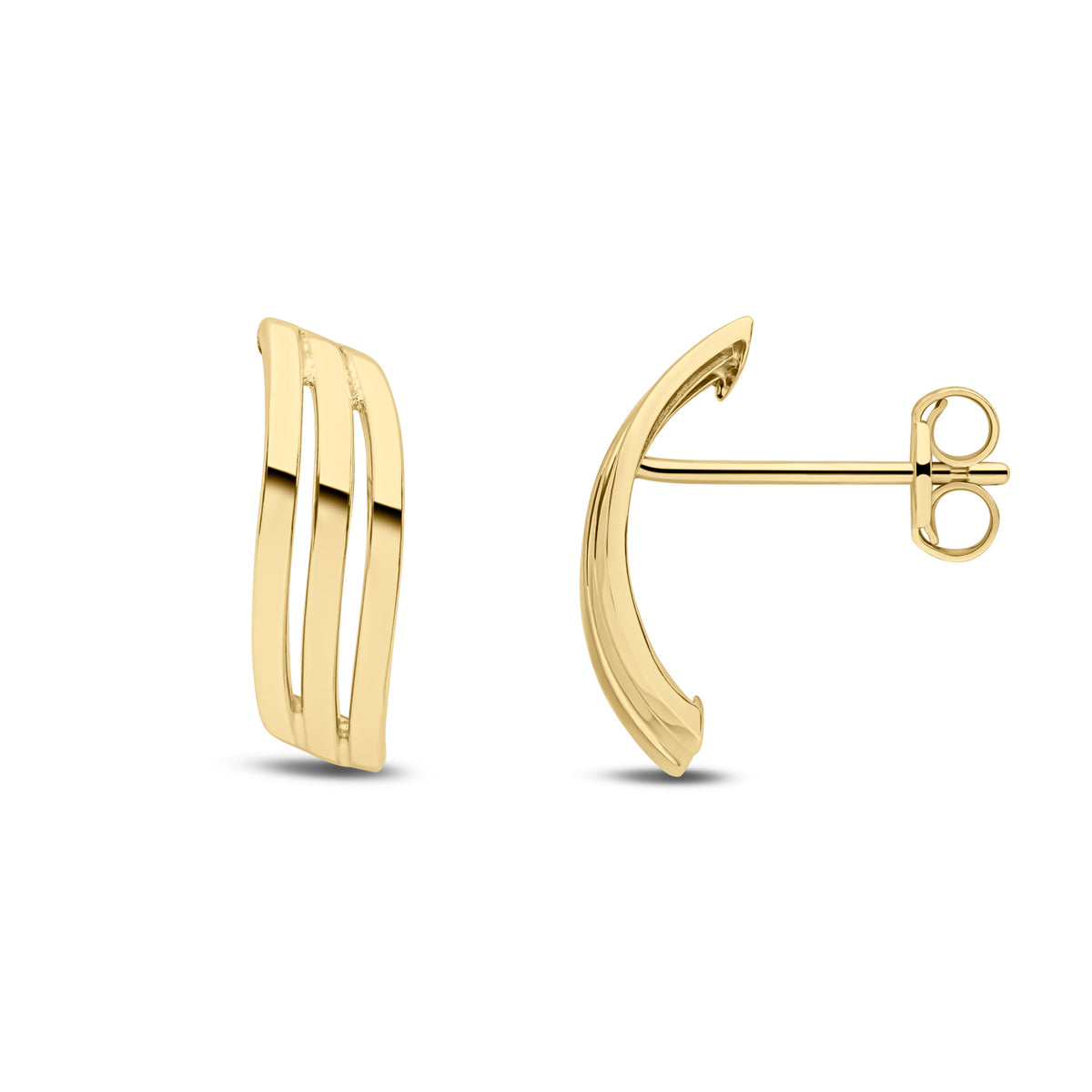 9ct Yellow Gold 3 Row Curved Bars Earrings