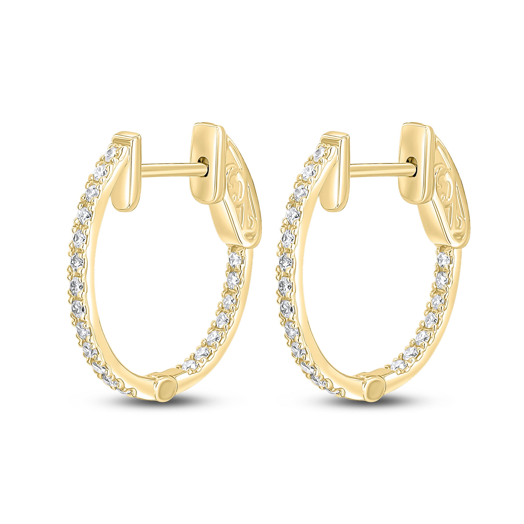 18ct Yellow Gold Round Diamond Claw Set Oval Full Hoop Earrings 0.30ct