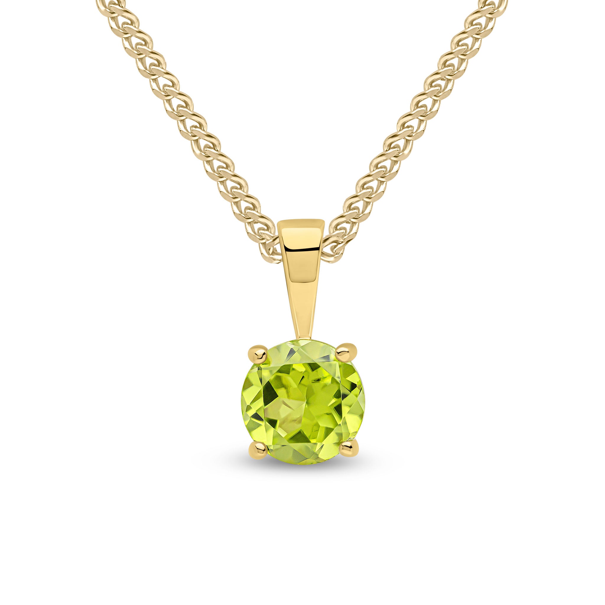 9ct Yellow Gold 6mm Round Peridot 4 Claw Pendant