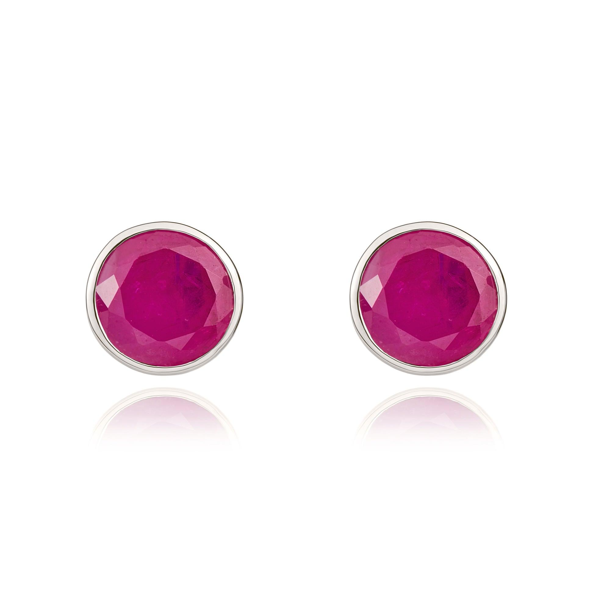 9ct white gold 5mm Round Ruby Rubover Stud Earrings