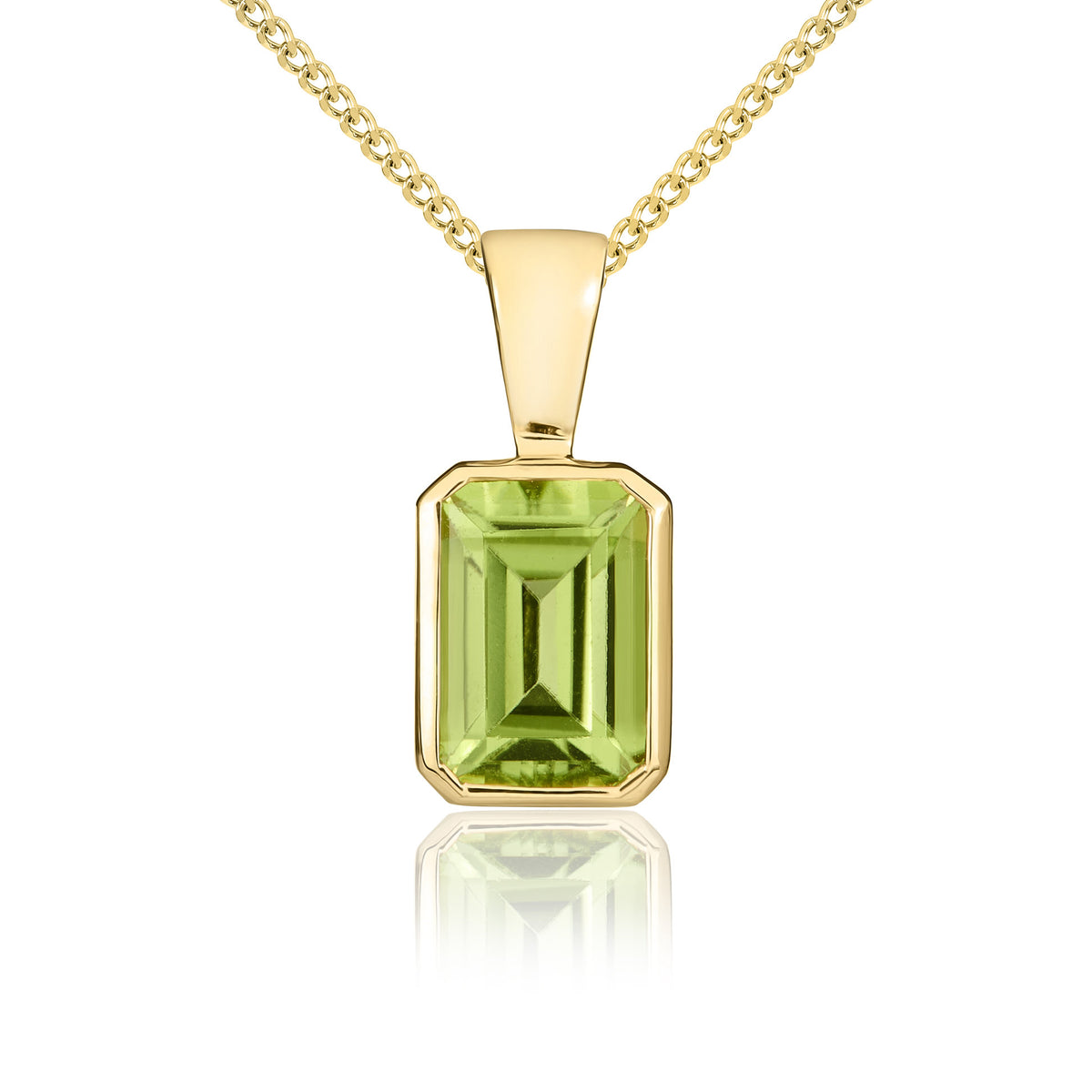 9ct Yellow Gold Octagonal Peridot Rubover Pendant