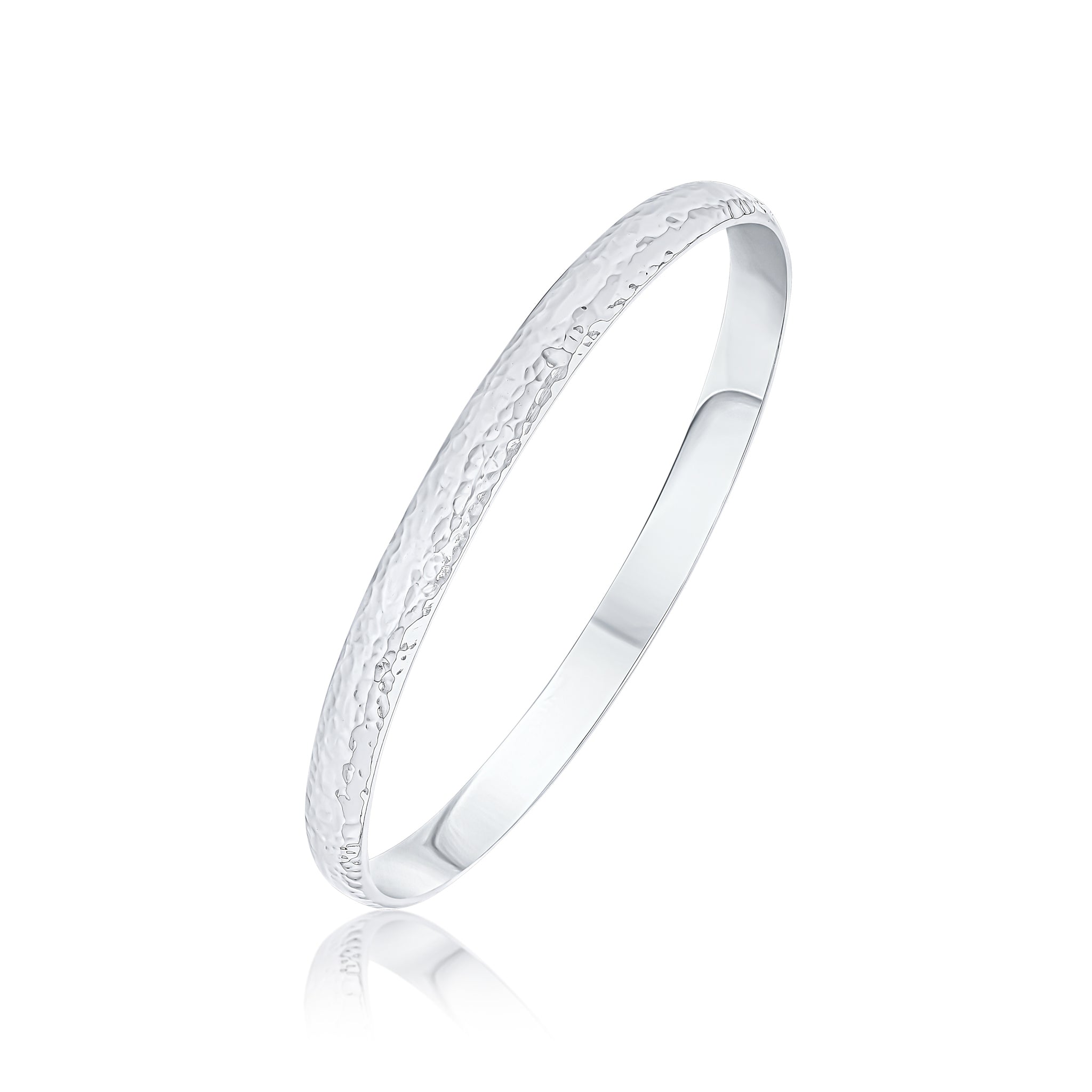 925 Sterling Silver Hammered Comfort Fit Gents Men's Bangle, 6mm