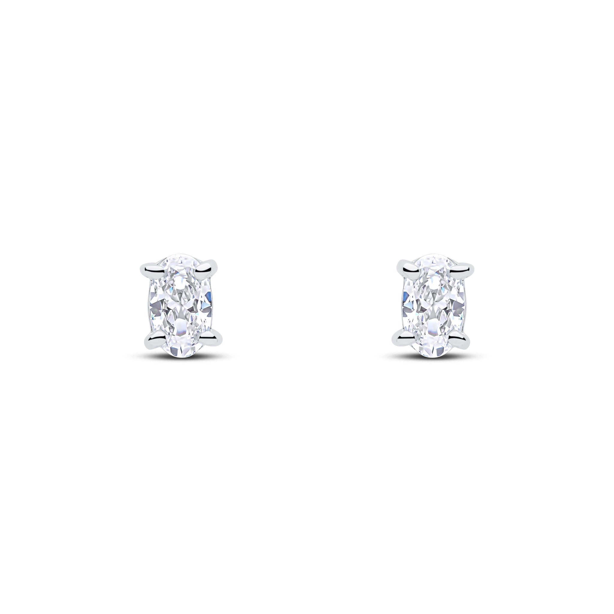 9ct White Gold 5x3 Oval CZ Claw Set Earrings