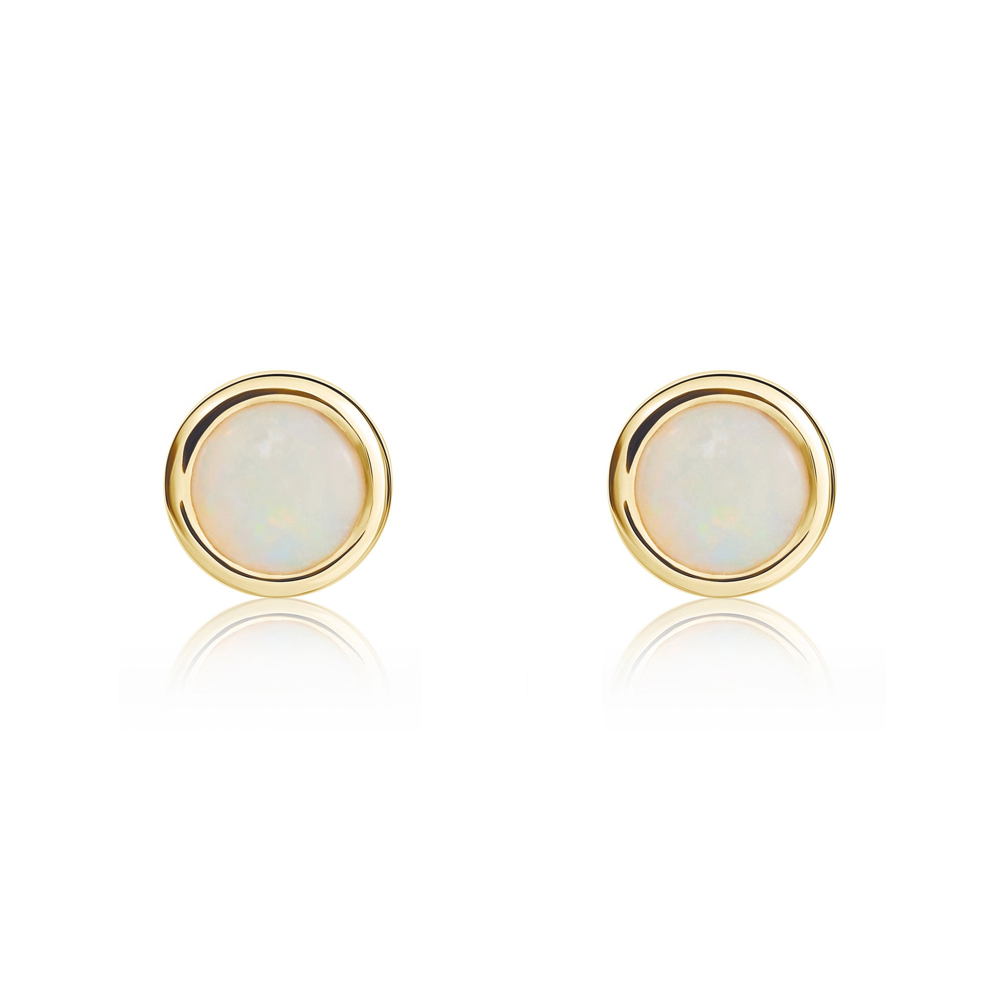 9ct Yellow Gold Round Opal Rubover Stud Earrings 5mm