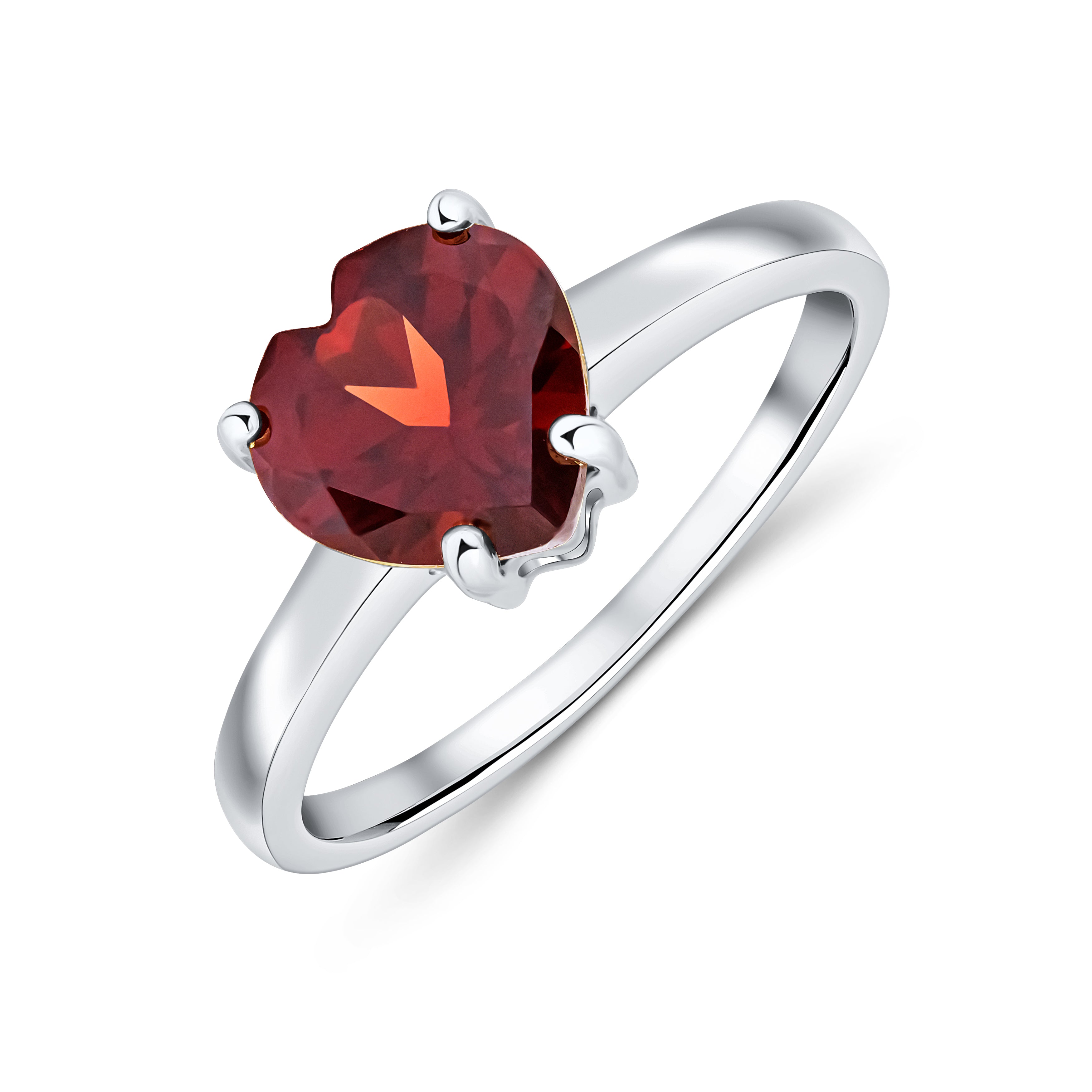 9ct White Gold 8mm Heart Garnet Claw Set Single Stone Ring