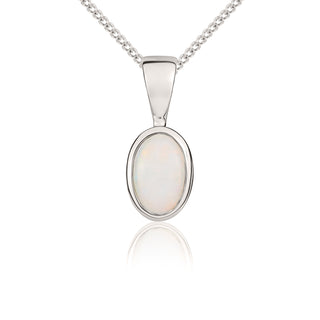 9ct white gold 6 x 4 mm oval Opal rubover pendant