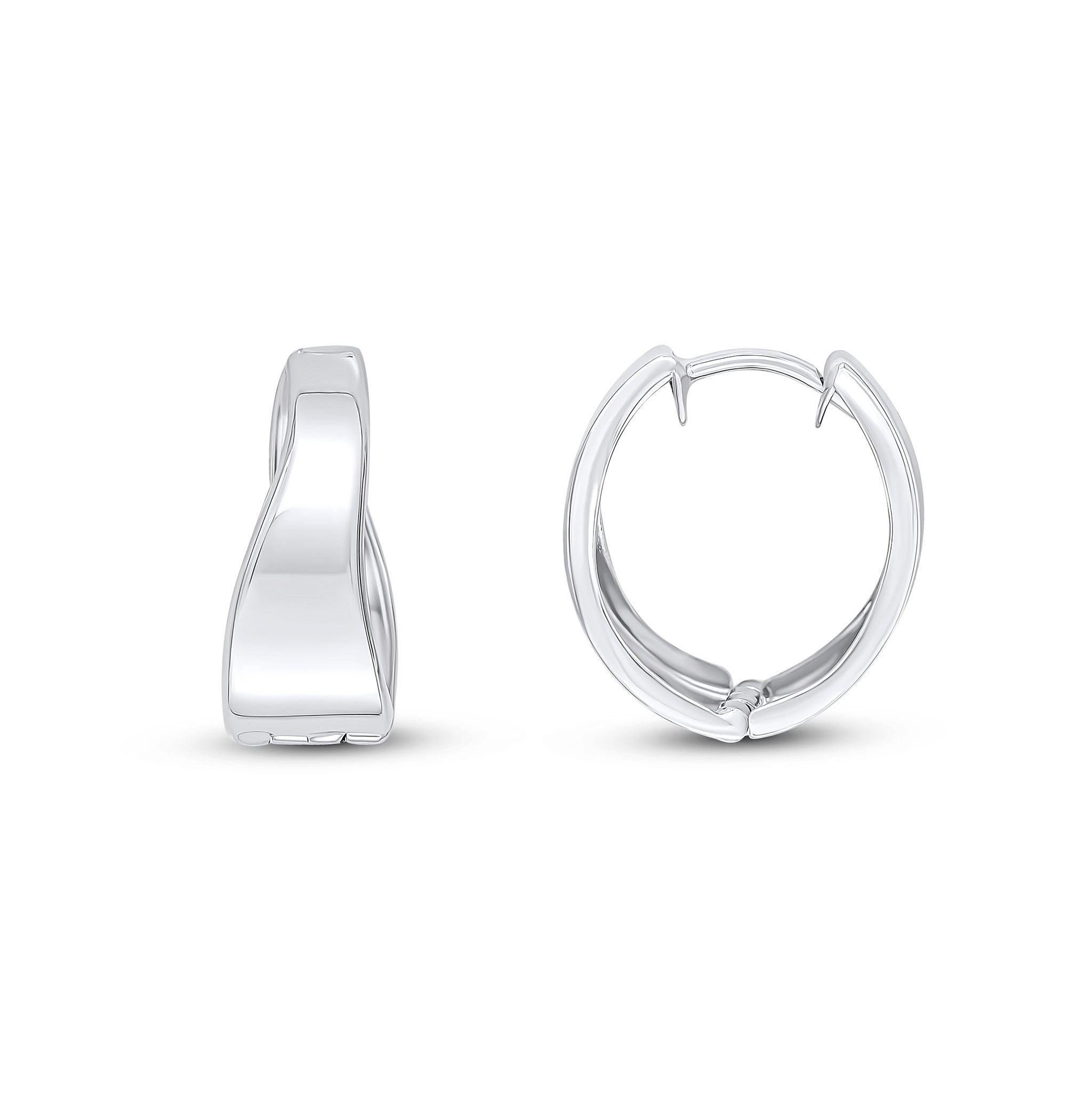 9ct White Gold Polished Wavy Tapered Hinged Huggy Hoop Earrings