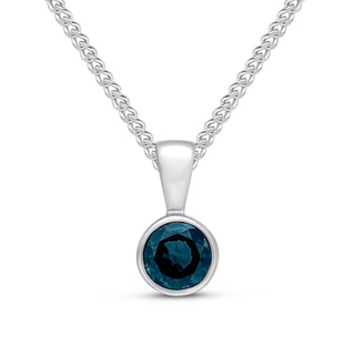 9ct white gold 5mm Round Sapphire rubover pendant