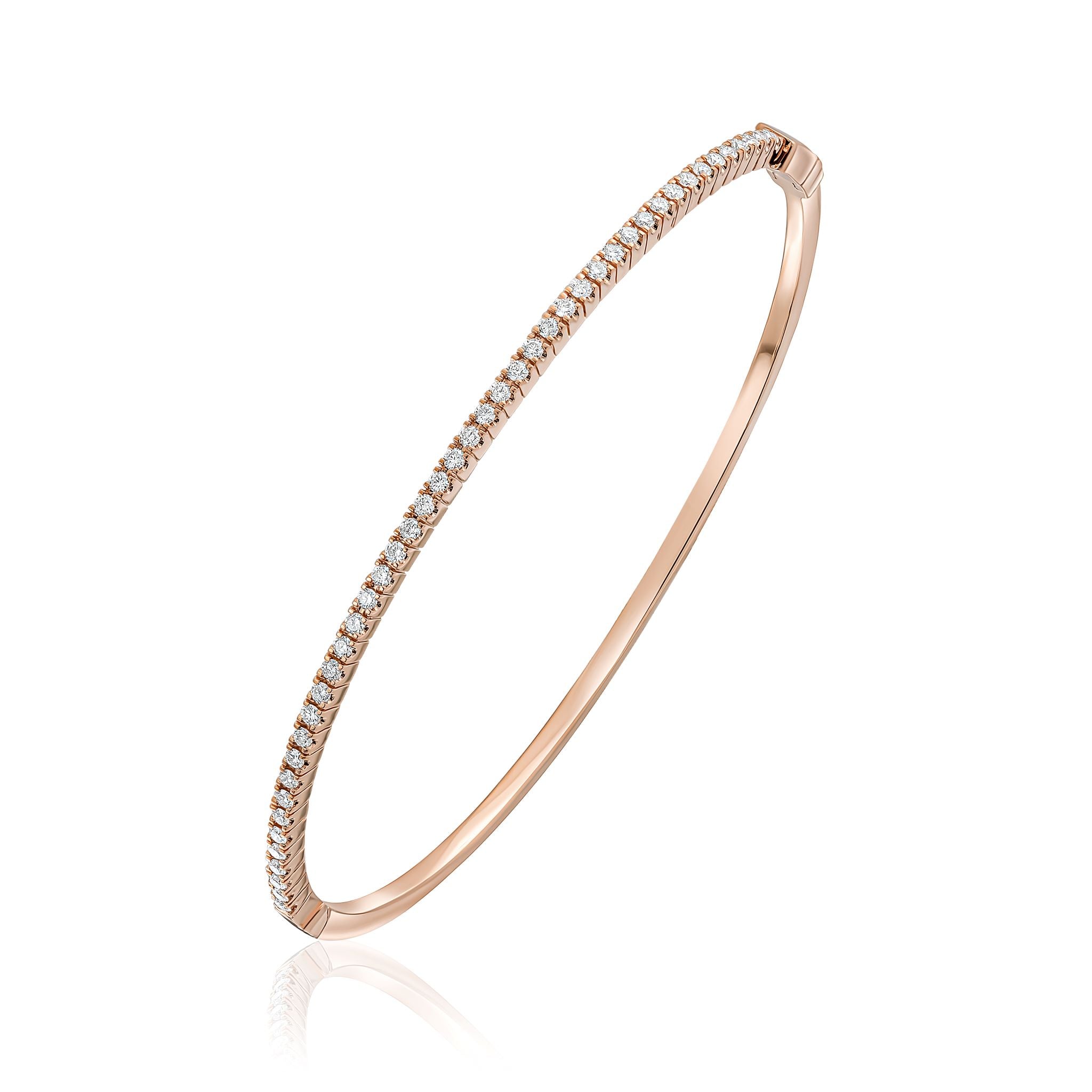 18ct Rose Gold Brilliant Cut Diamond Claw Set Hinged Bangle