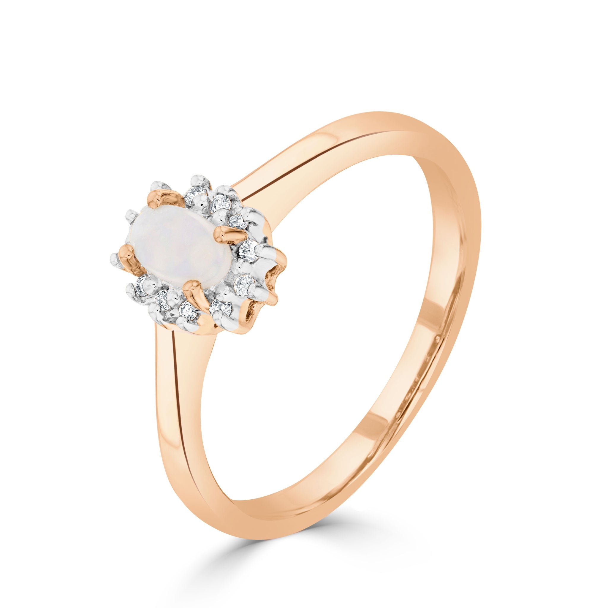 9ct Rose Gold Oval Opal & Diamond Cluster