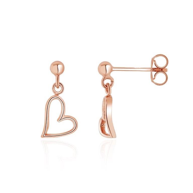 9ct Rose Gold Open Heart Drop Earrings With Ball Stud Tops