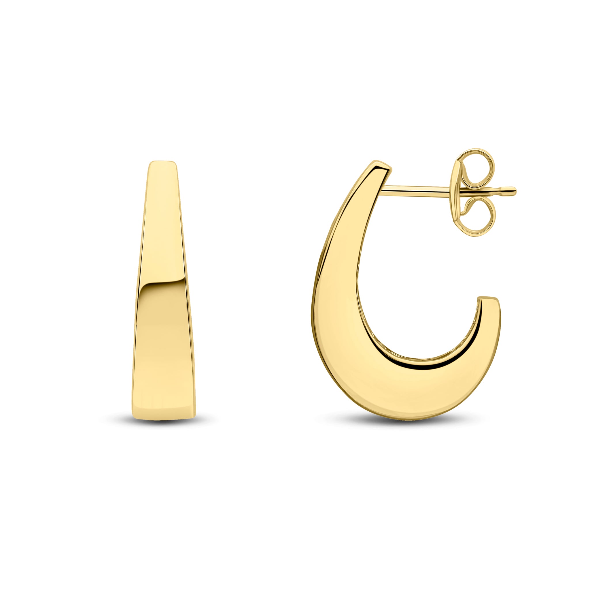 9ct Yellow Gold Polished Tapered Chunky J Hoop Style Earrings