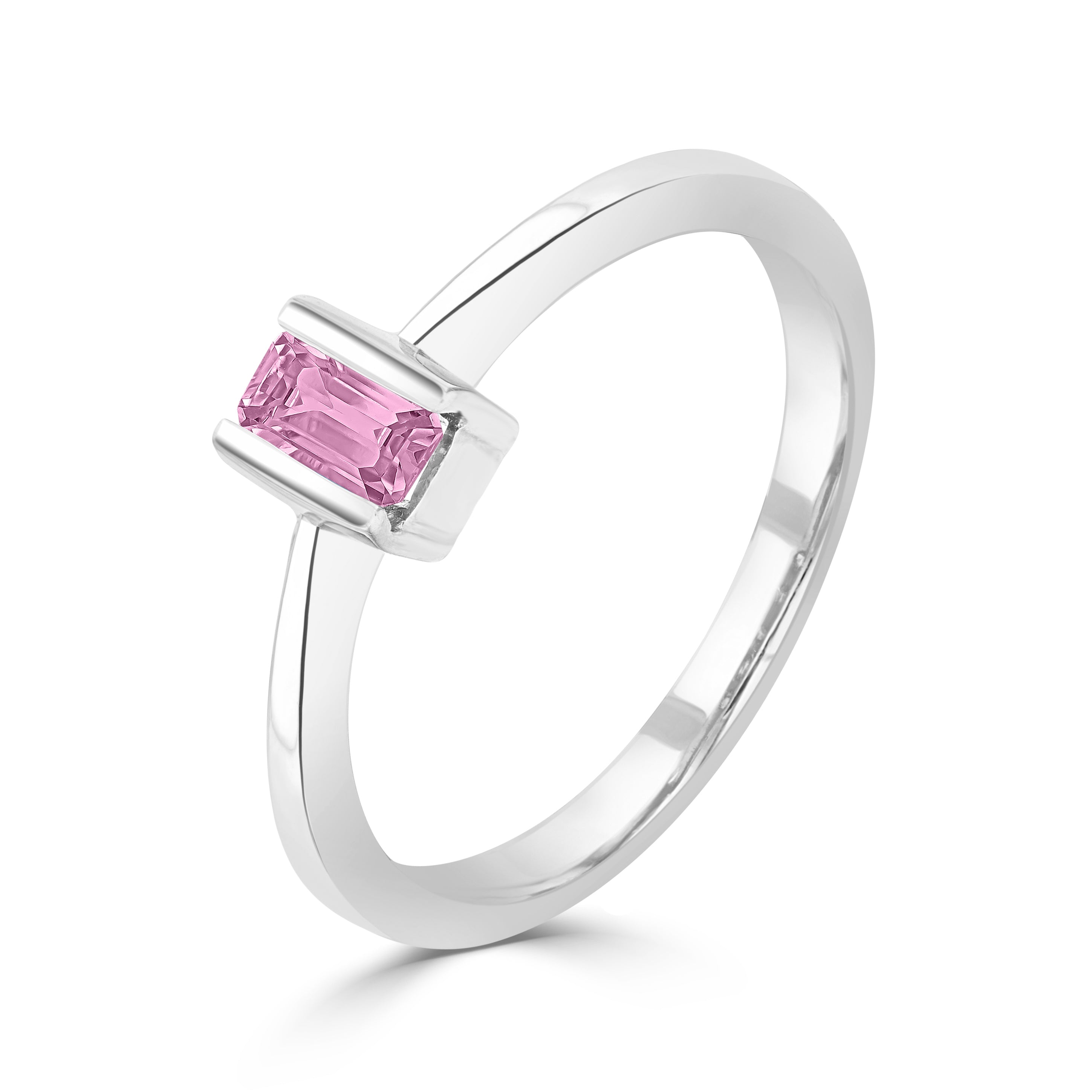 9ct White Gold 5x3mm Octagon Pink Sapphire Bar Set Single Stone Ring