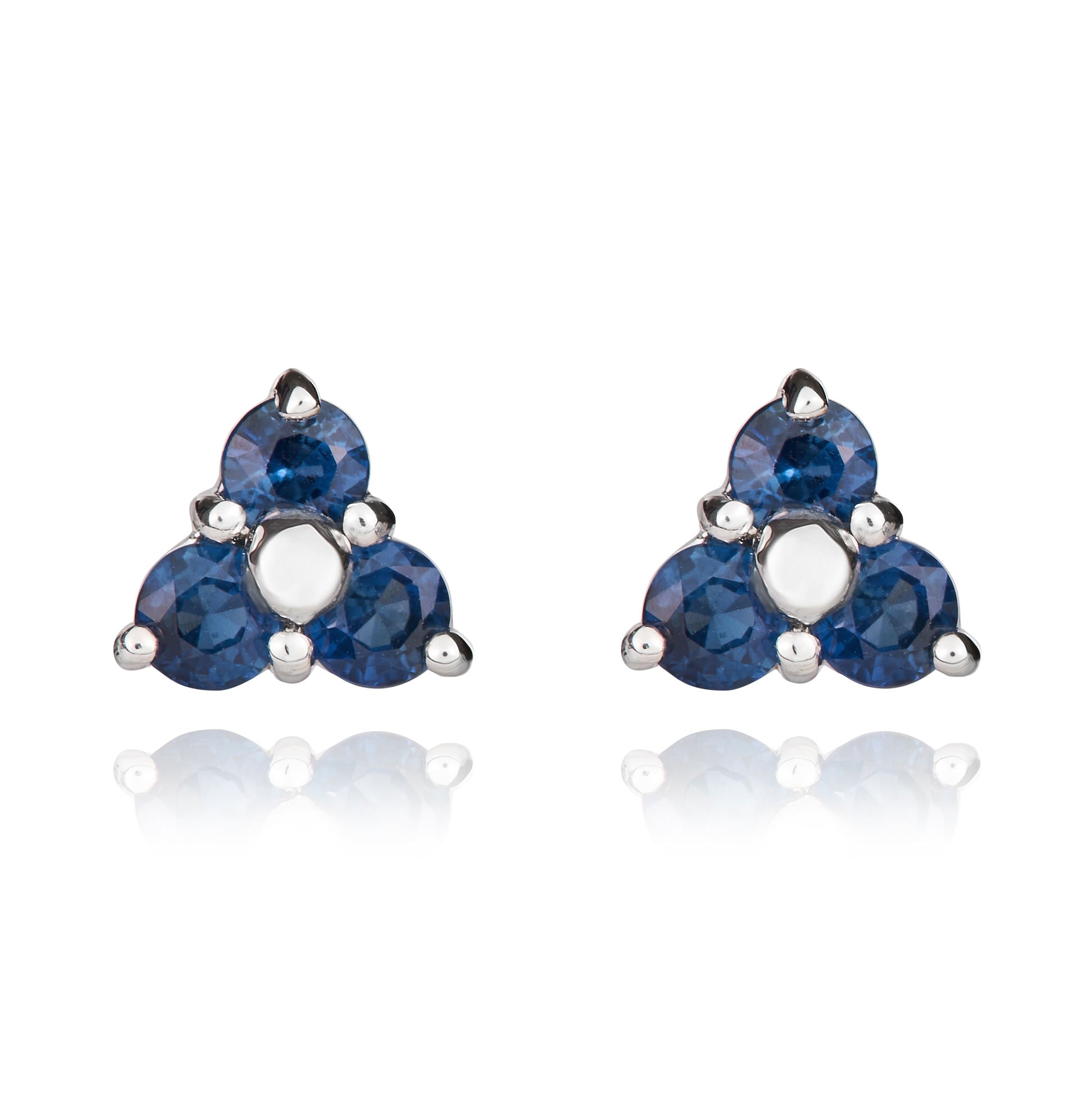 9ct White Gold Round Sapphire Claw Set Trefoil Earrings