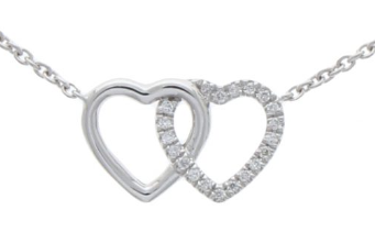 18ct White Gold Round Diamond Claw Set Double Heart Necklace 15 1 2 Inch Fine Trace Chain