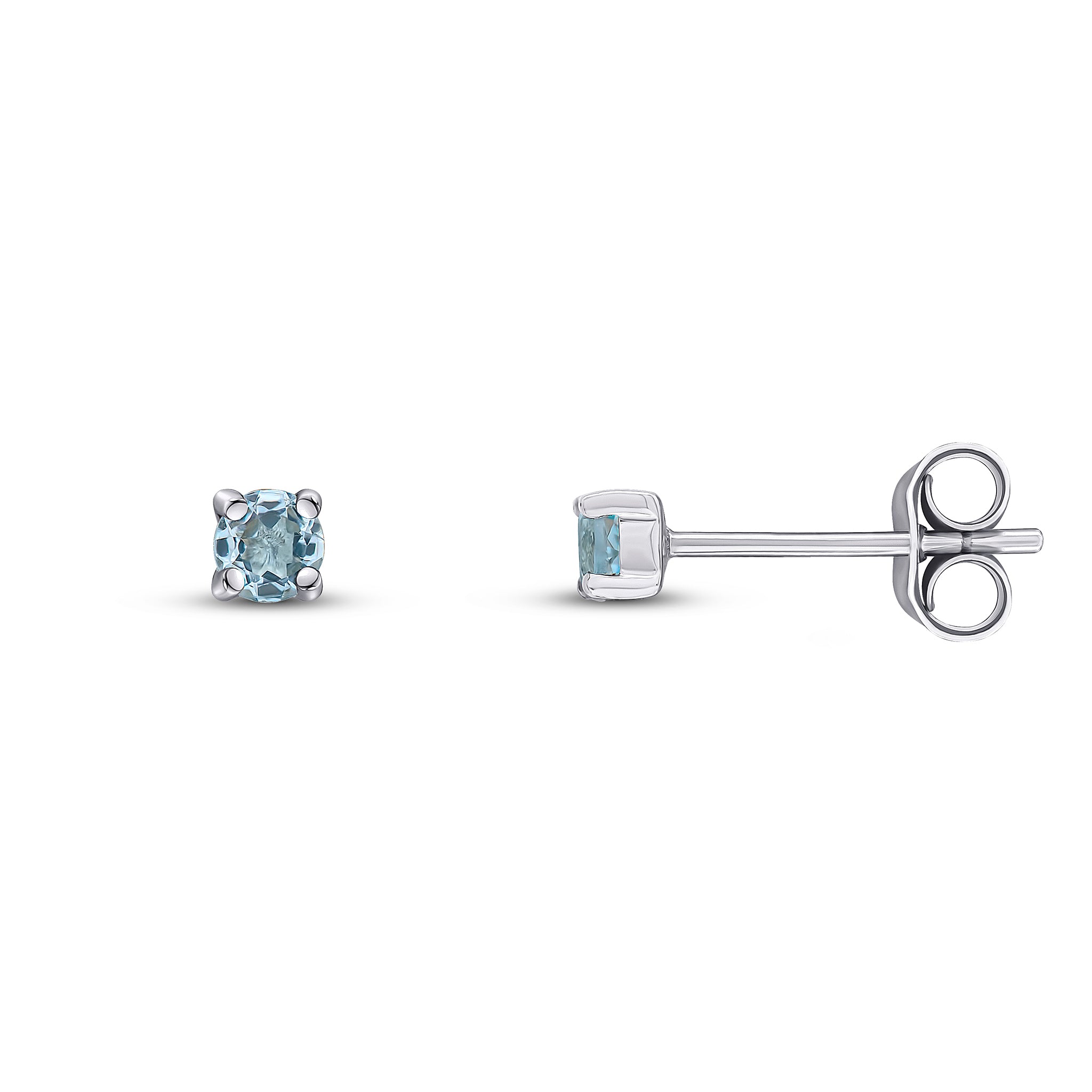 9ct white gold 3mm Round aquamarine 4 Claw Stud Earrings