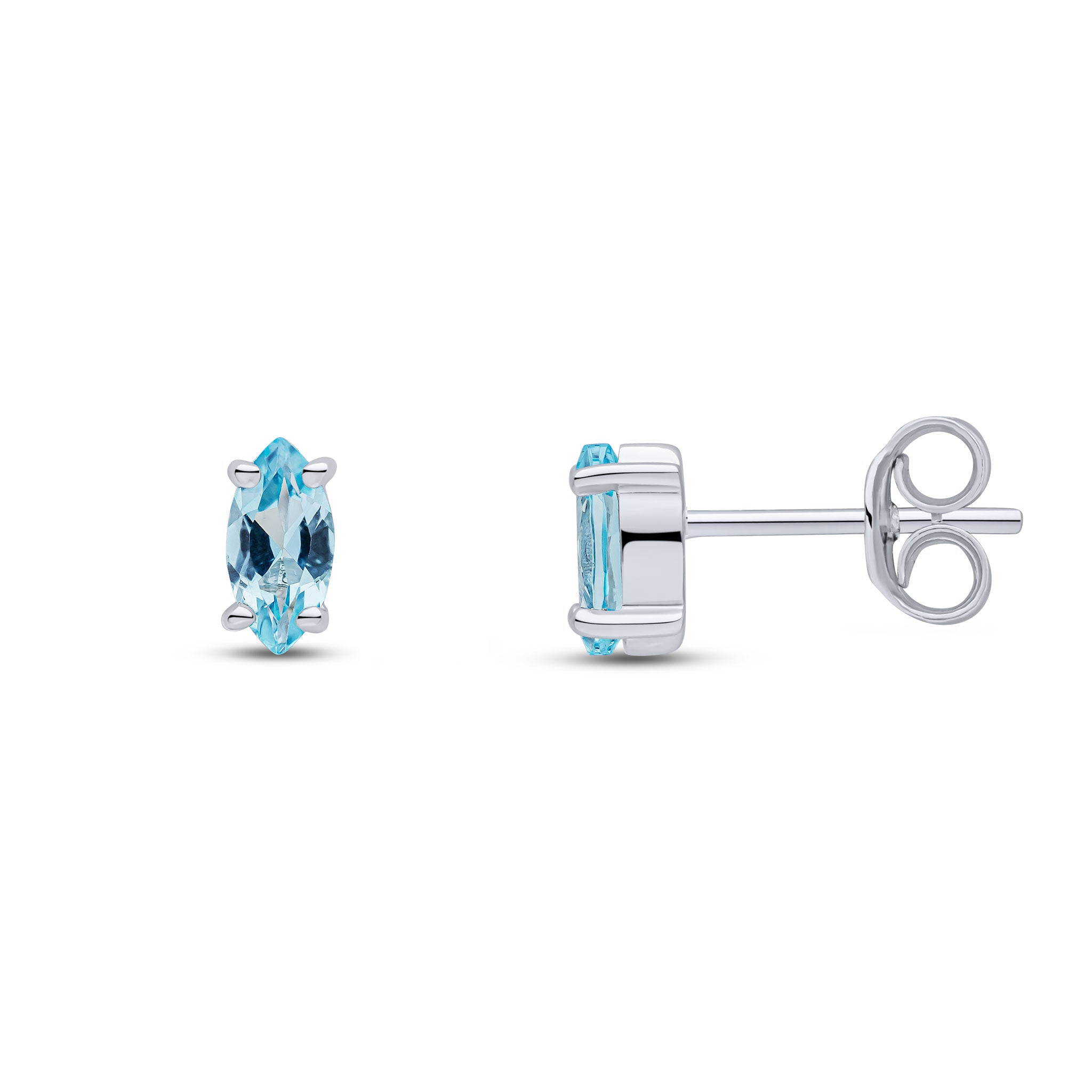 9ct White Gold 6x3mm Marquise Swiss Blue Topaz Claw Set Earrings