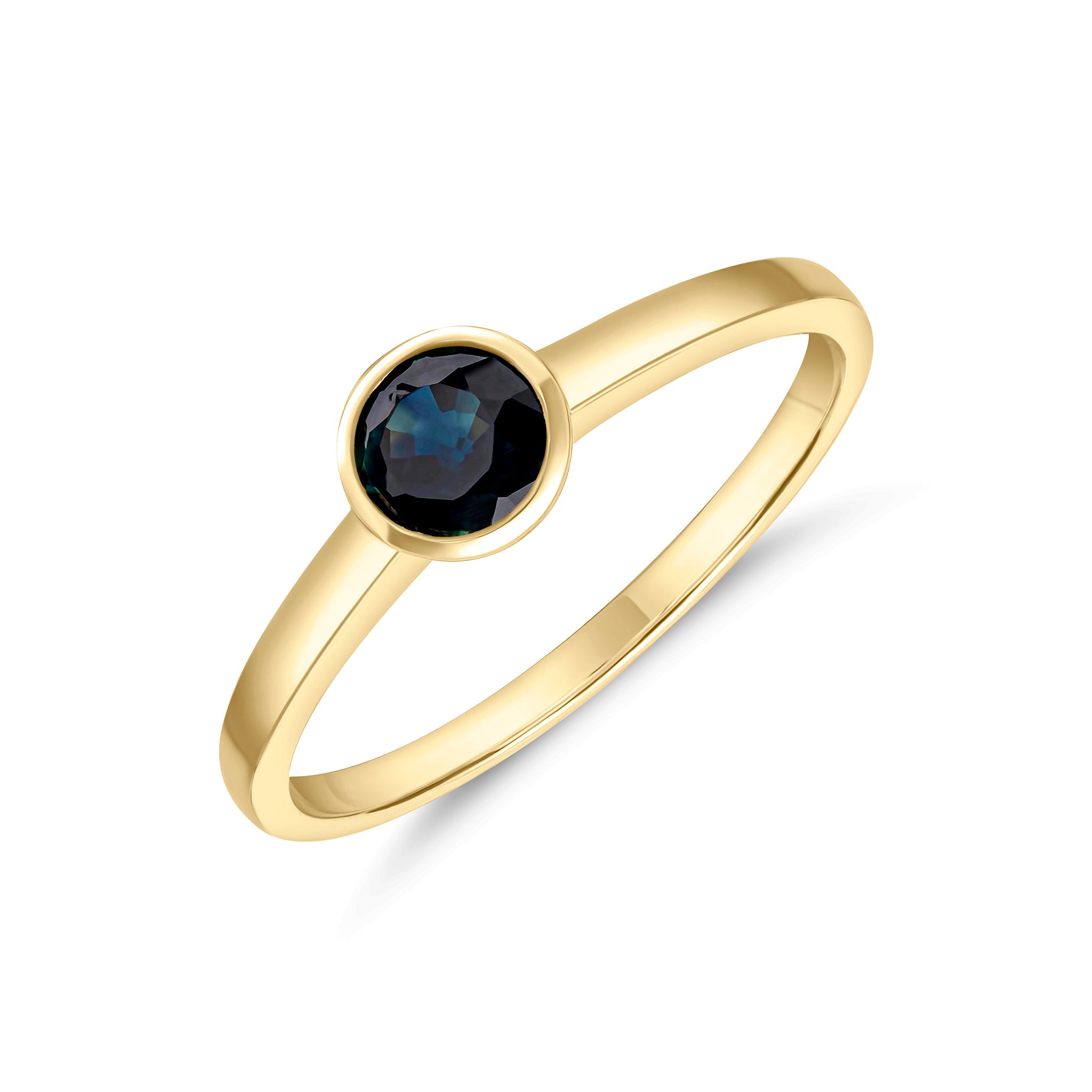 9CT YG 5MM ROUND SAPPHIRE RUBOVER SINGLE STONE RING 1