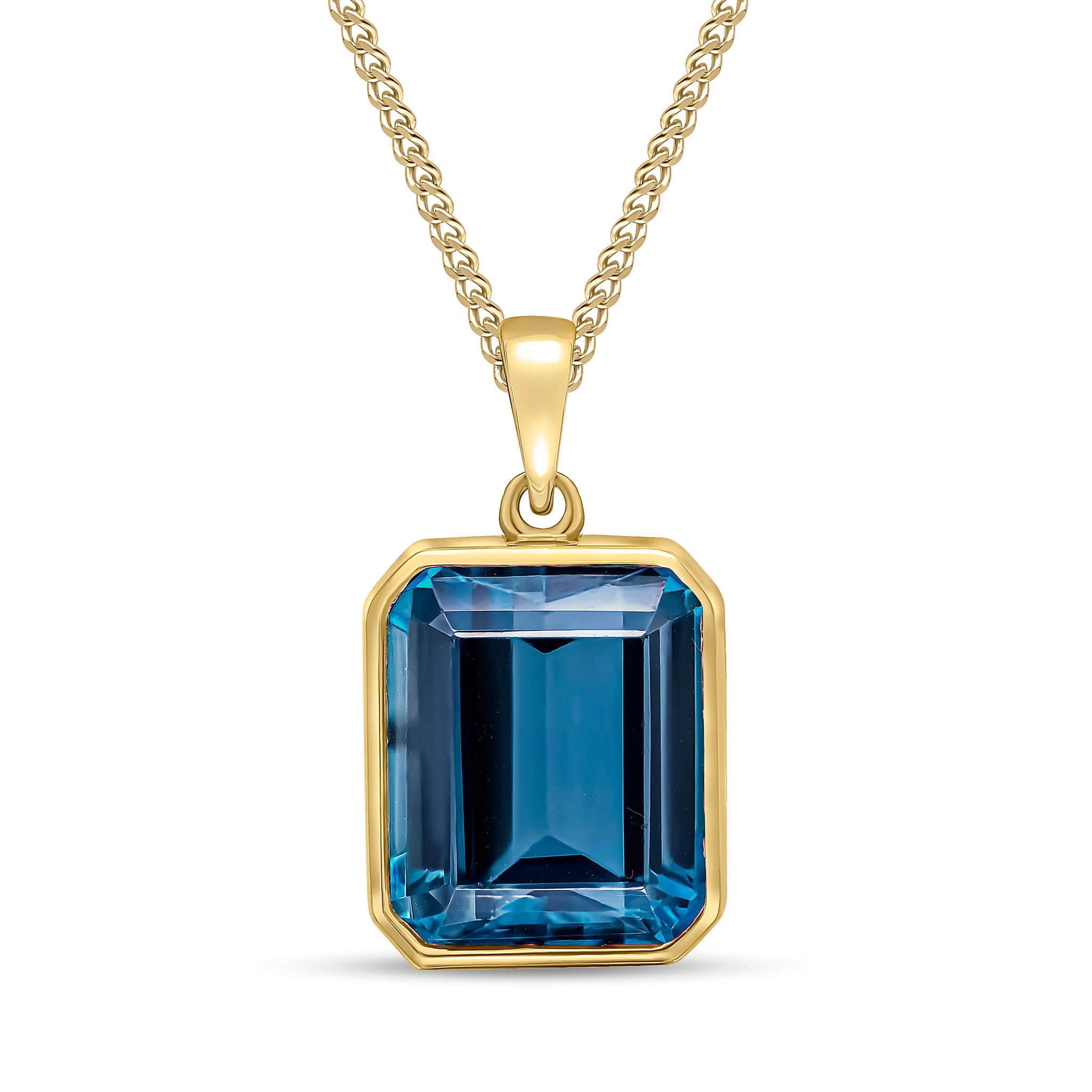 9ct Yellow Gold 12x10 Octagon London Blue Topaz Rubover Pendant