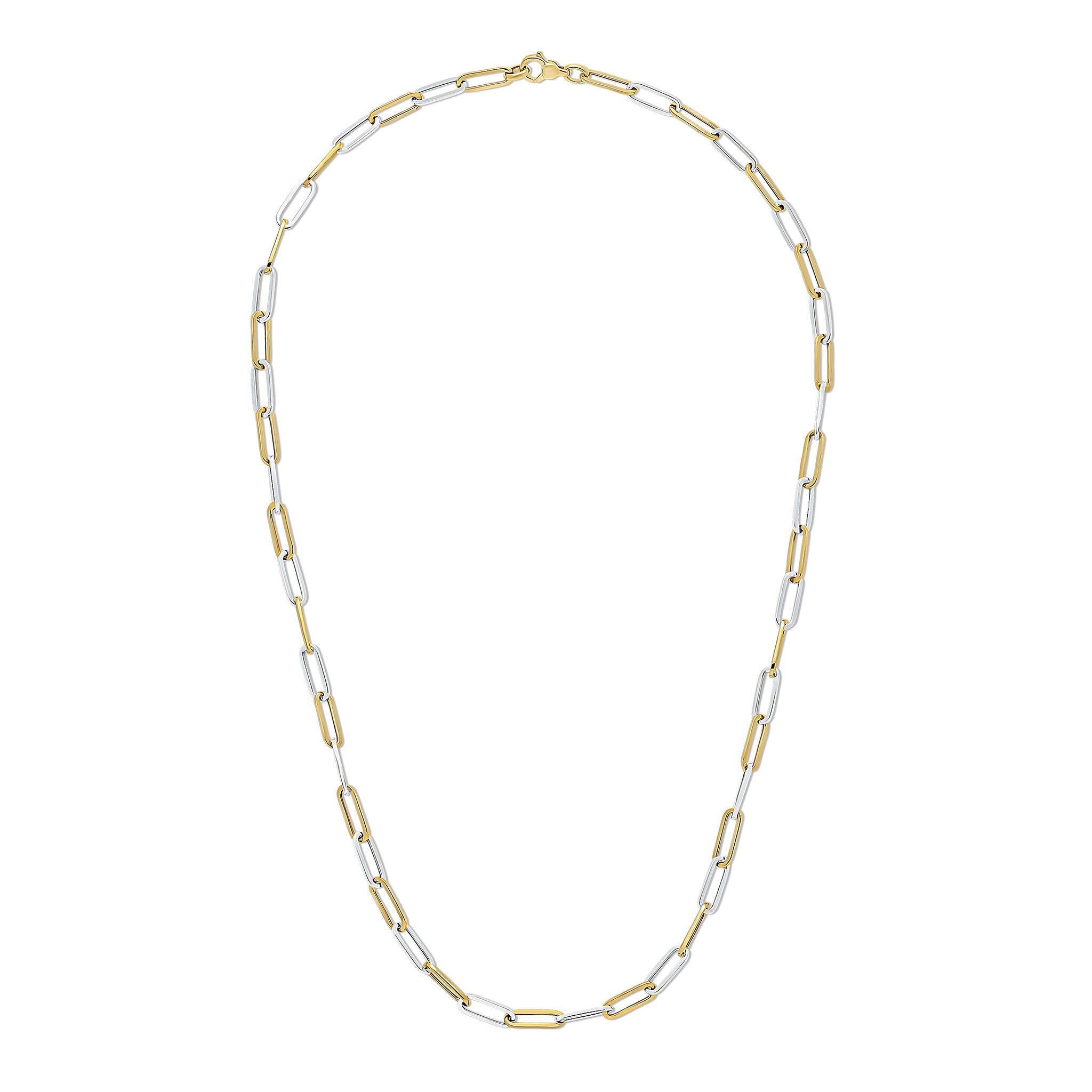 9ct Yellow and White Gold Oval Paperchain Link Necklace 24 Inches