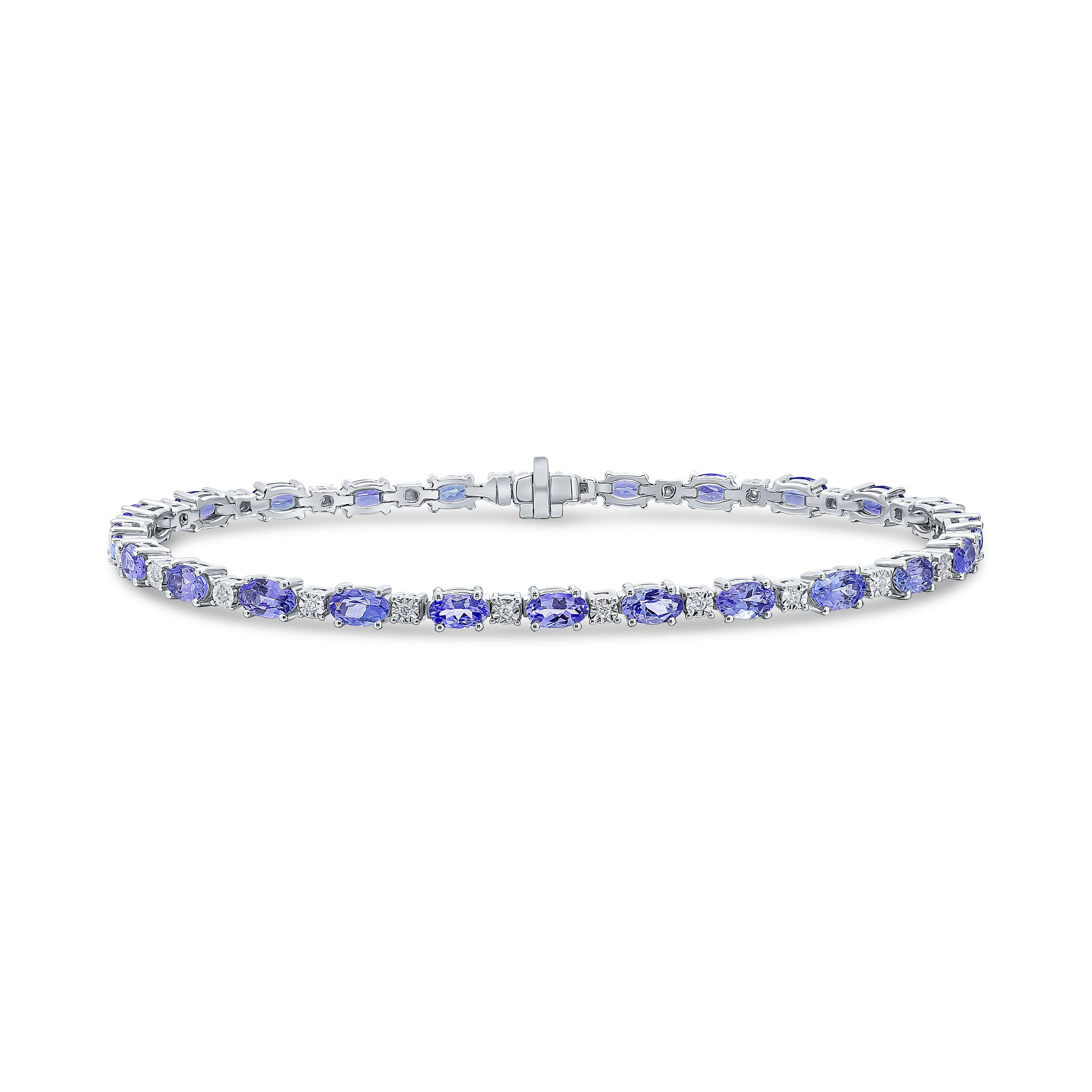 18ct White Gold Oval Tanzanite & Diamond Claw Set Line Bracelet