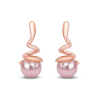 9ct rose gold Pink Round freshwater cultured pearl & Spiral Drop Earrrings