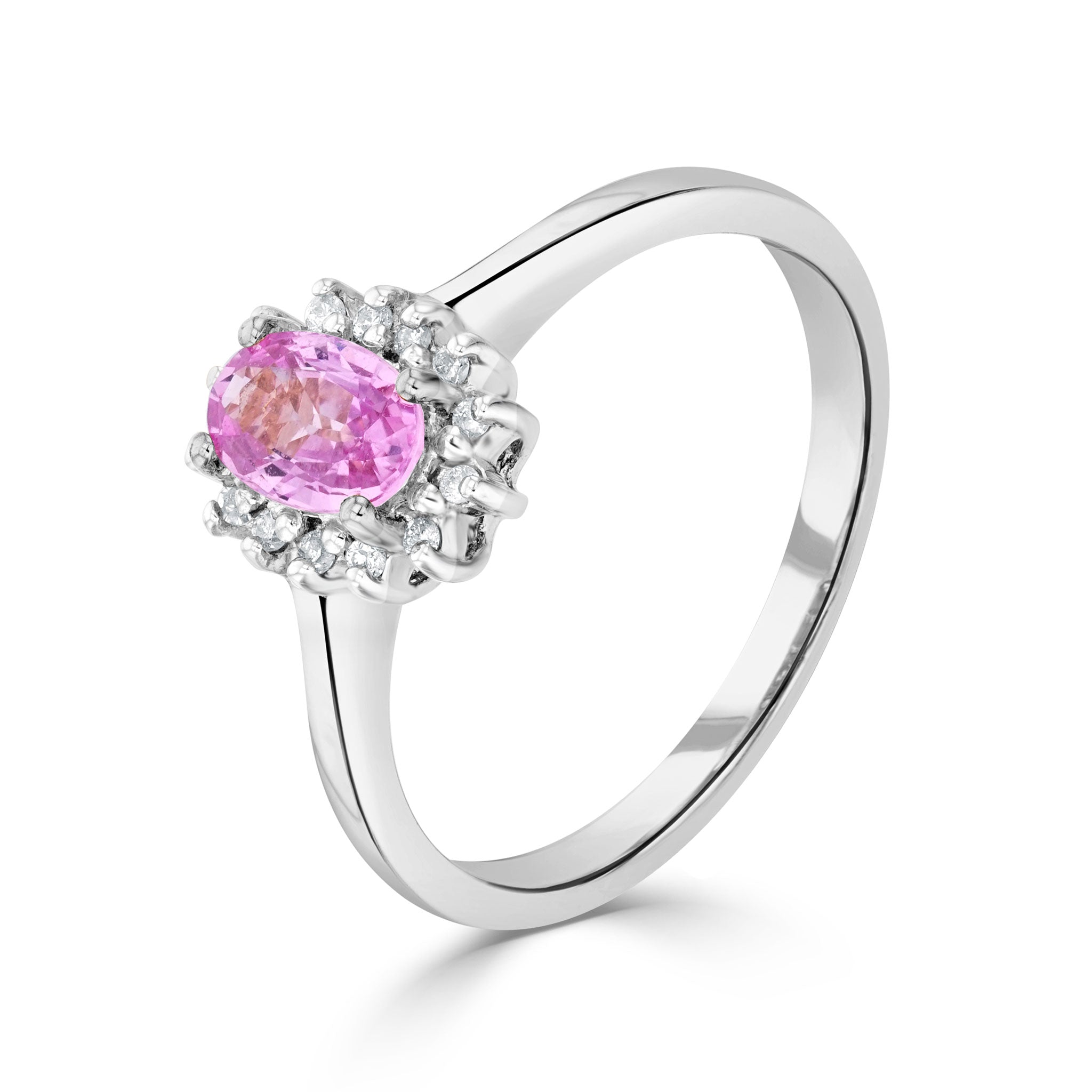 9ct White Gold 6x4 Oval Pink Sapphire & Diamond Claw Set Cluster Ring Stones Not Currently Available So Cannot Order