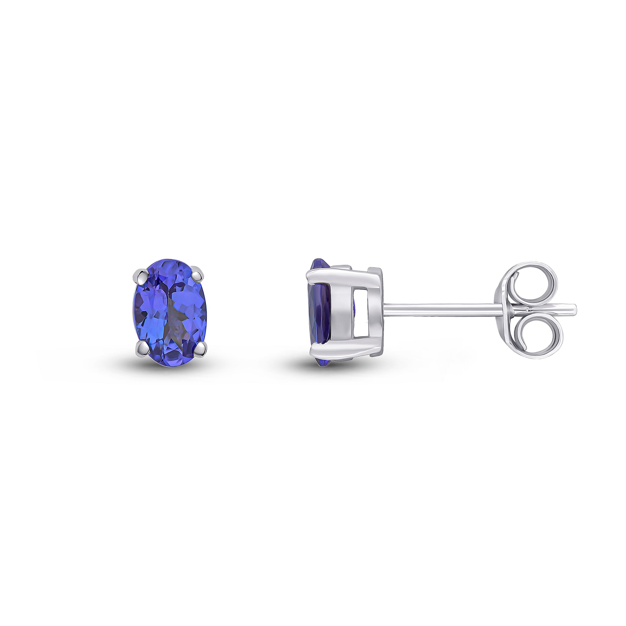 9ct White Gold 6x4 Oval Tanzanite Claw Set Earrings