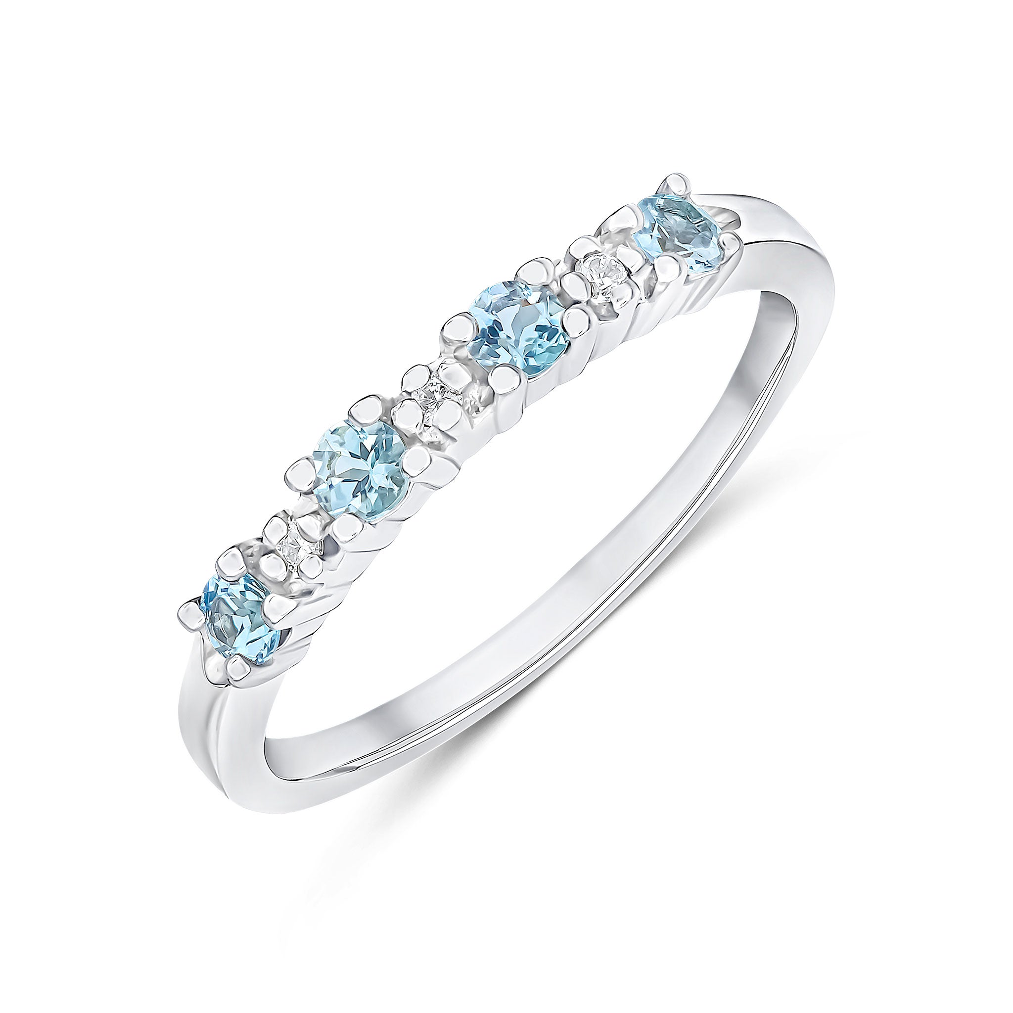9CT WG ROUND AQUAMARINE & DIAMOND 7ST CLAW SET RING 1
