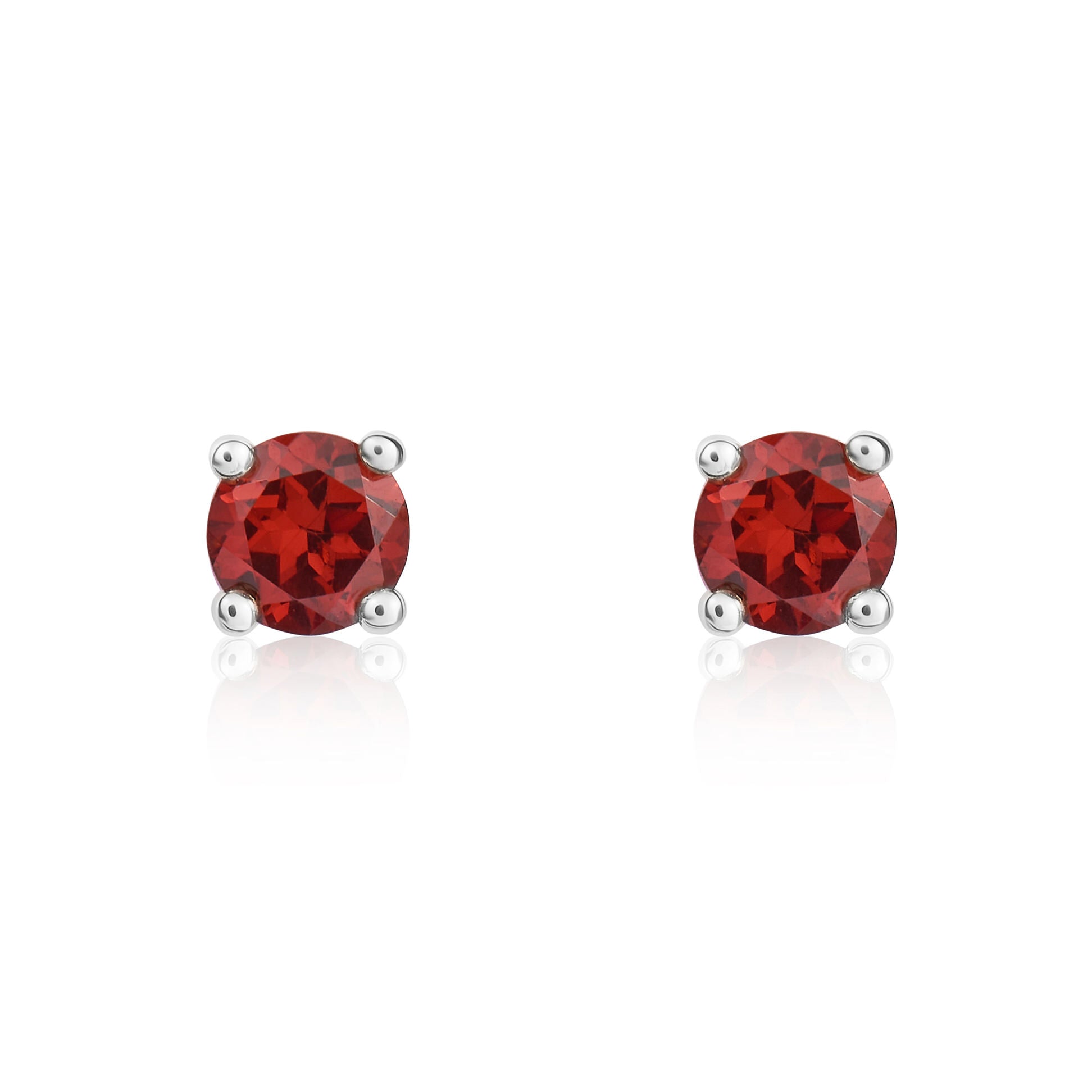 9ct white gold 4mm Round garnet 4 Claw Earrings