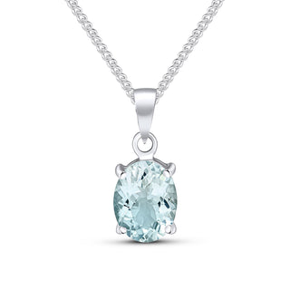 9ct white gold 9 x 7mm oval aquamarine Claw Set pendant