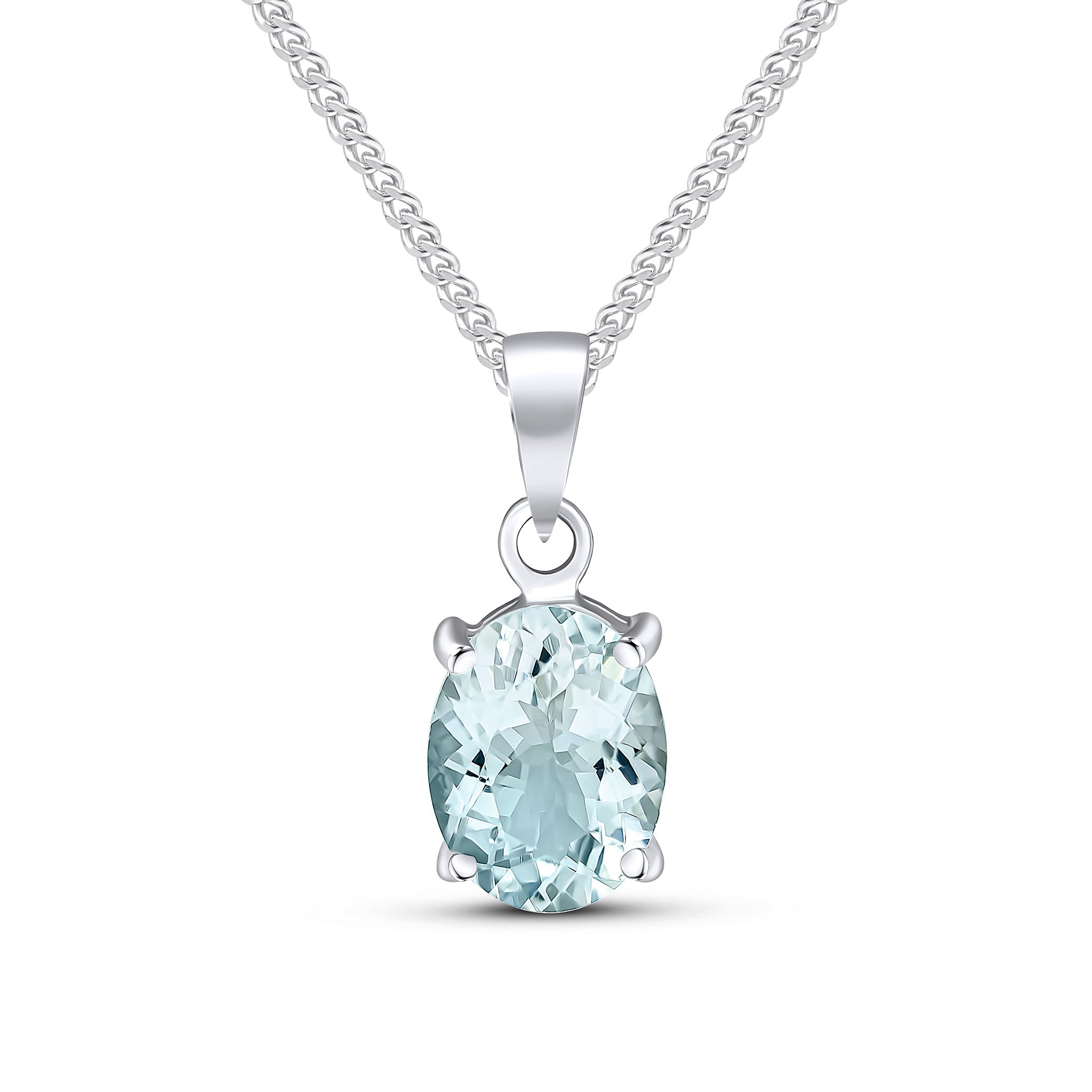 9ct white gold 9 x 7mm oval aquamarine Claw Set pendant