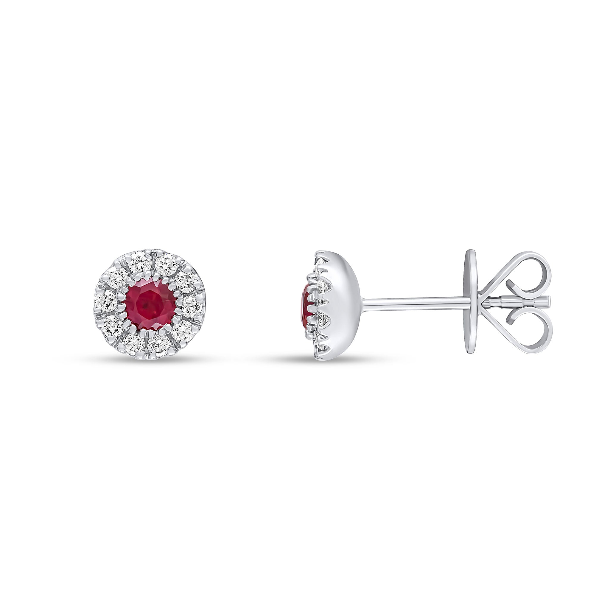 18ct White Gold Round Ruby & Diamond Cluster Earrings