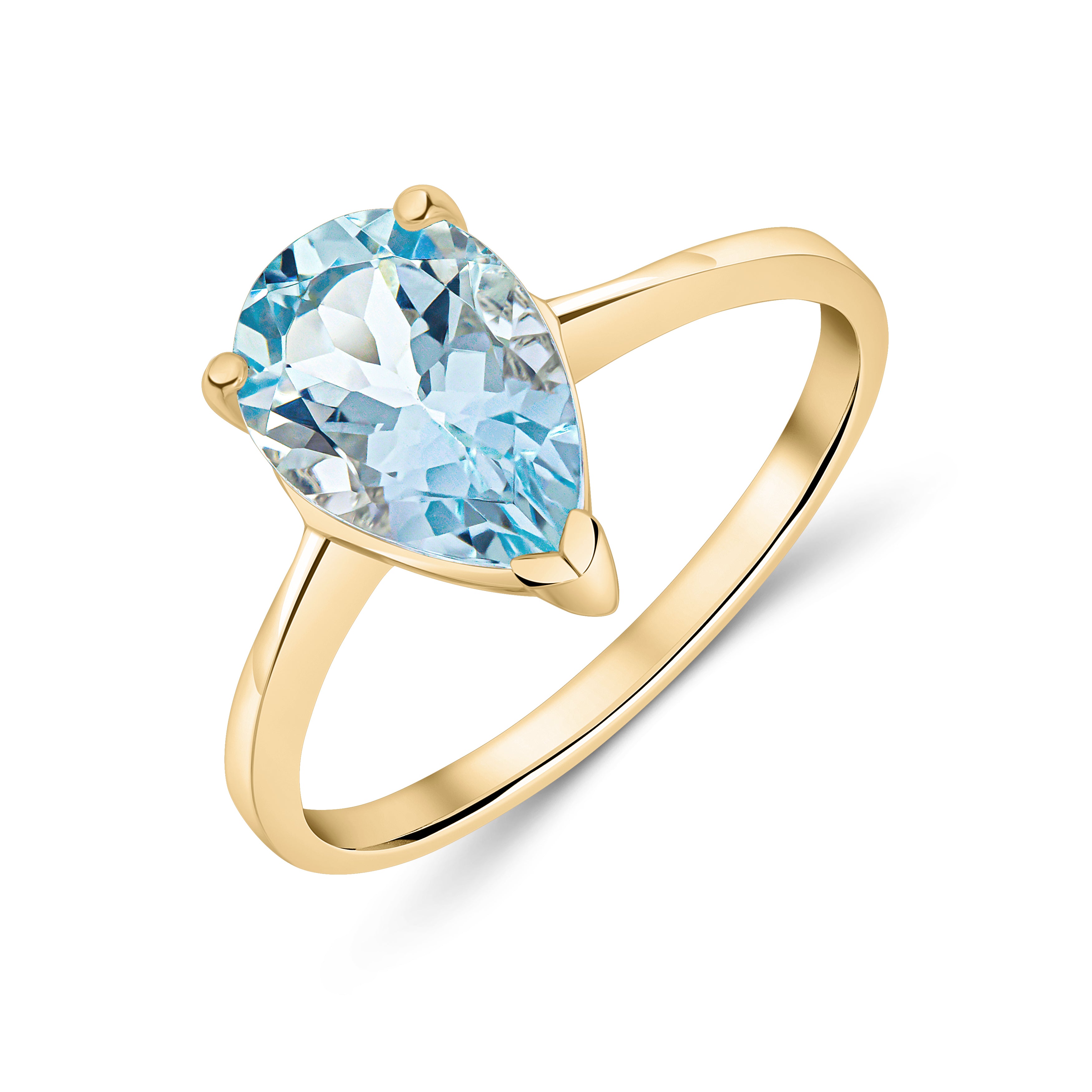 9ct Yellow Gold 10x7 Pear Shape Aquamarine Claw Single Stone Ring