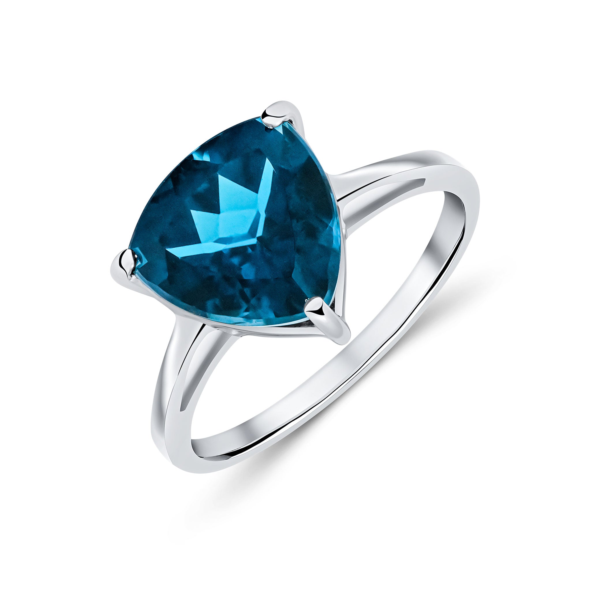 9ct White Gold 10mm Trillion Triangle London Blue Topaz Single Stone Claw Ring