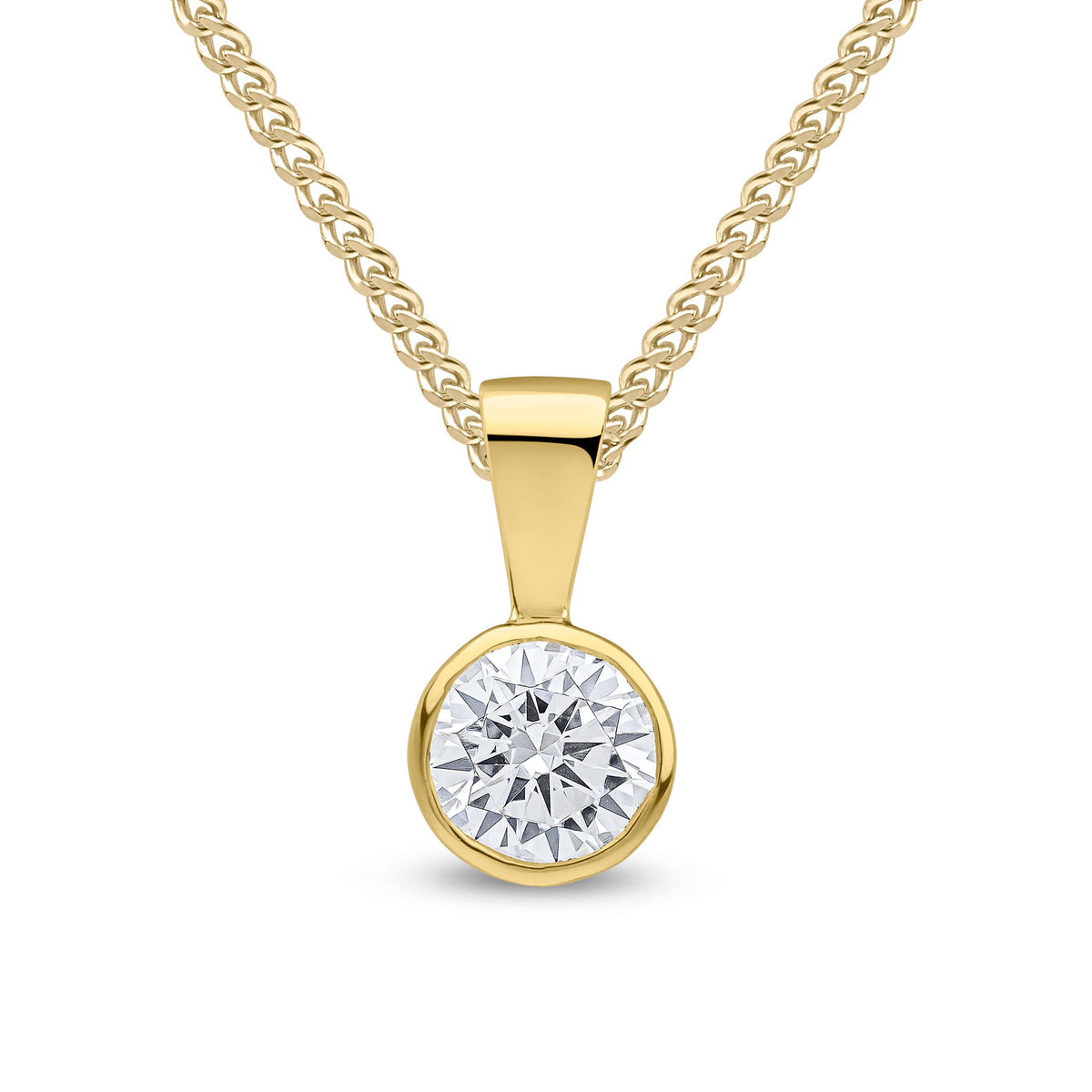 9ct Yellow Gold 5mm Round CZ Rubover Pendant