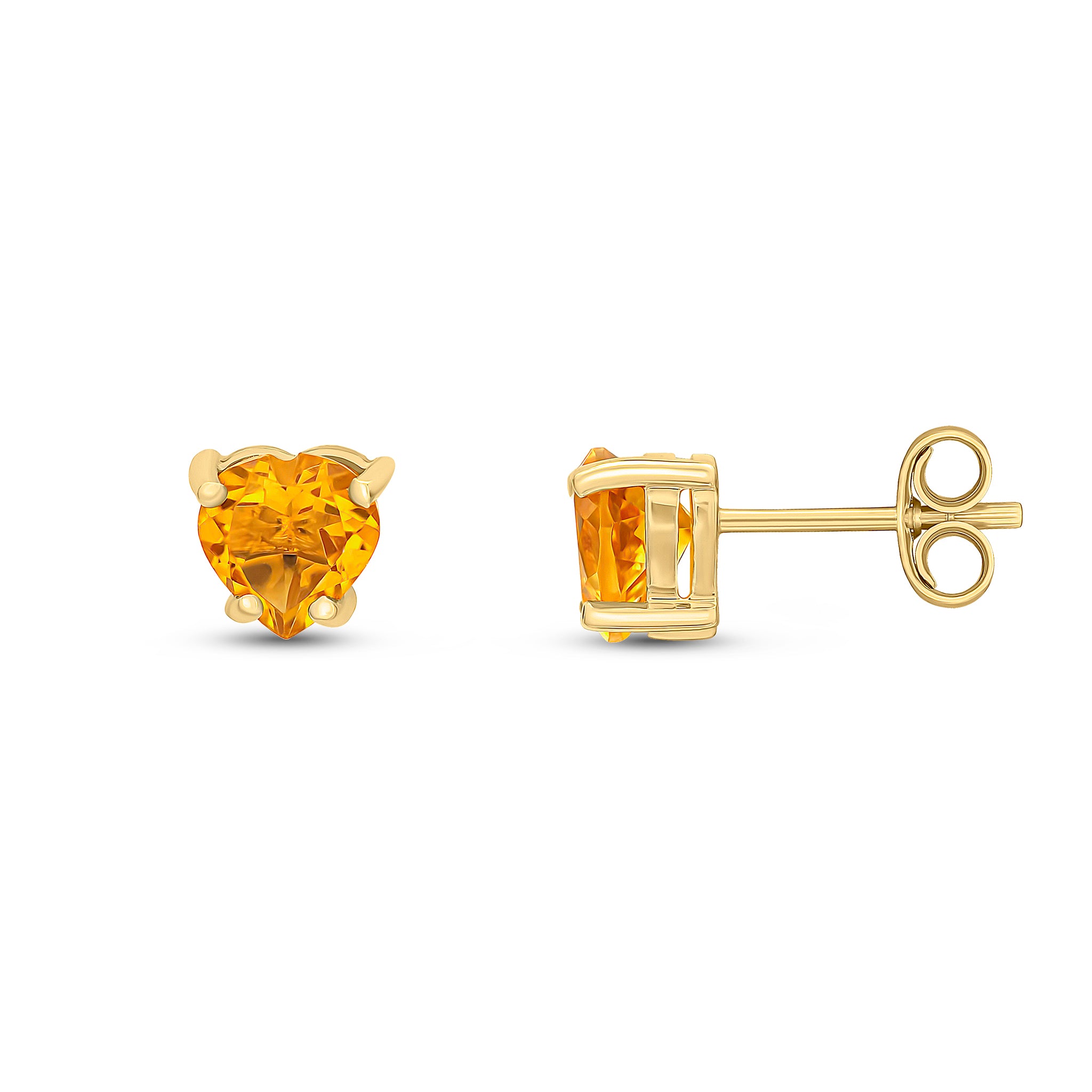 9ct Yellow Gold 6mm Heartshape Citrine Claw Set Earrings