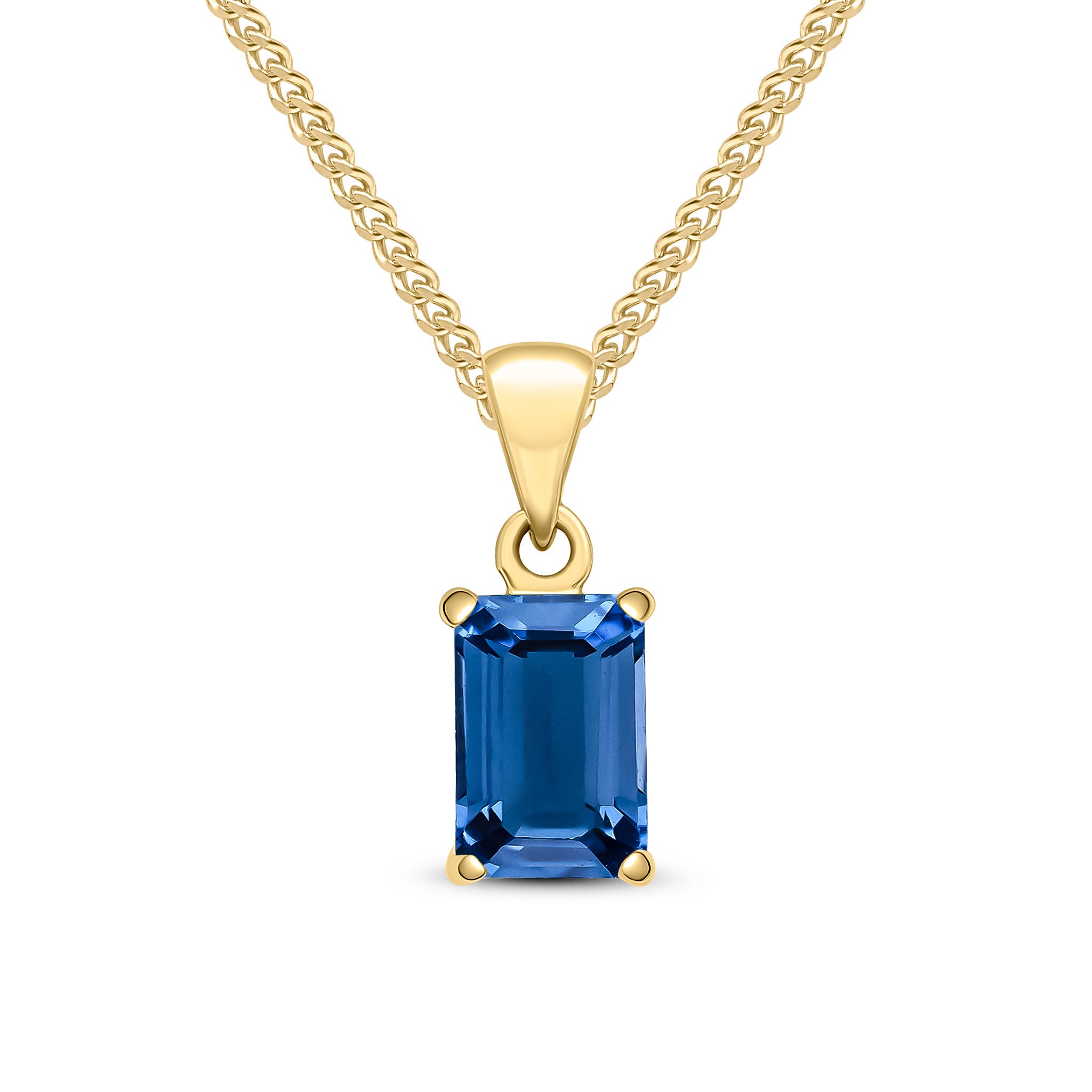 9ct Yellow Gold 7x5 Octagon London Blue Topaz Claw Set Pendant