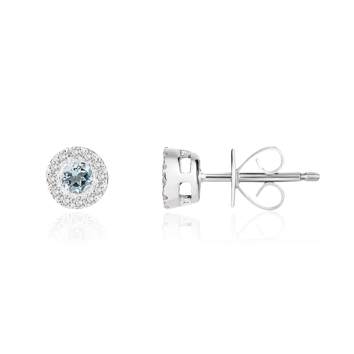 18ct White Gold 3mm Round Aquamarine and Diamond Microset Cluster Earrings