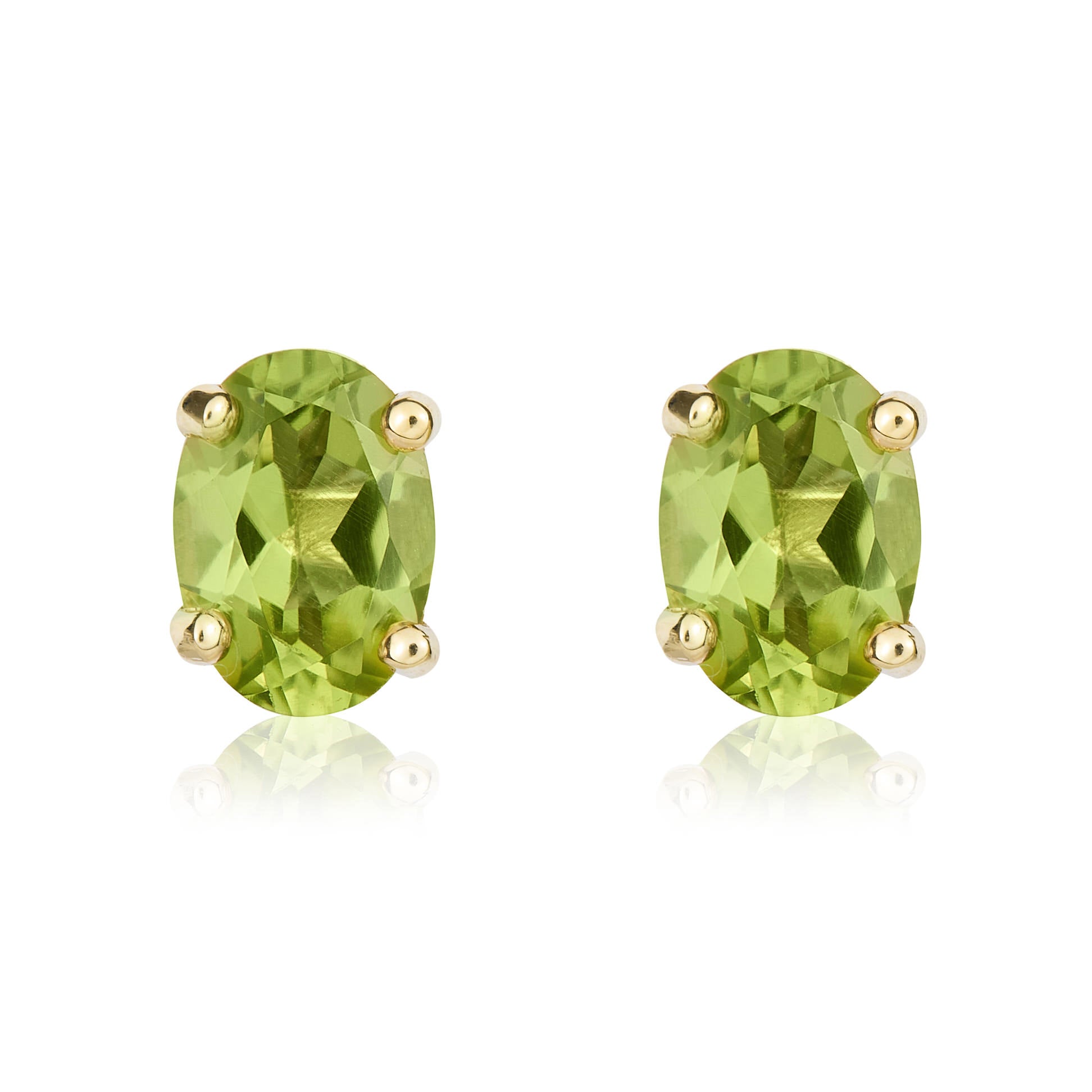 9ct Yellow Gold 7x5 Oval Peridot Claw Stud Earrings