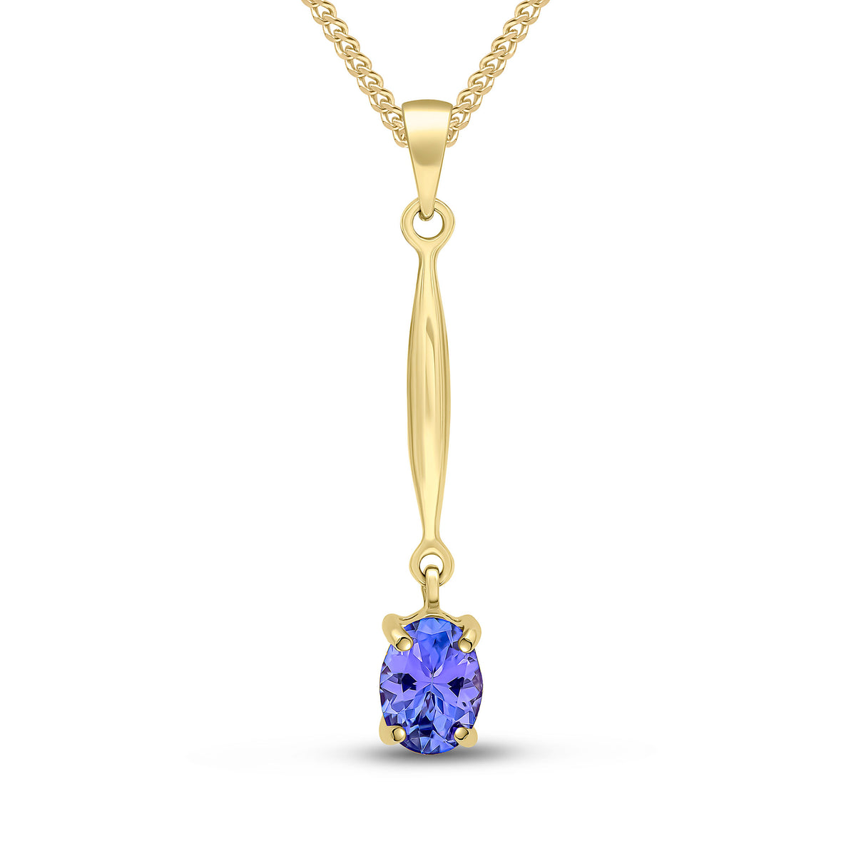 9ct Yellow Gold 7x5 Oval Claw Tanzanite and Bar Pendant