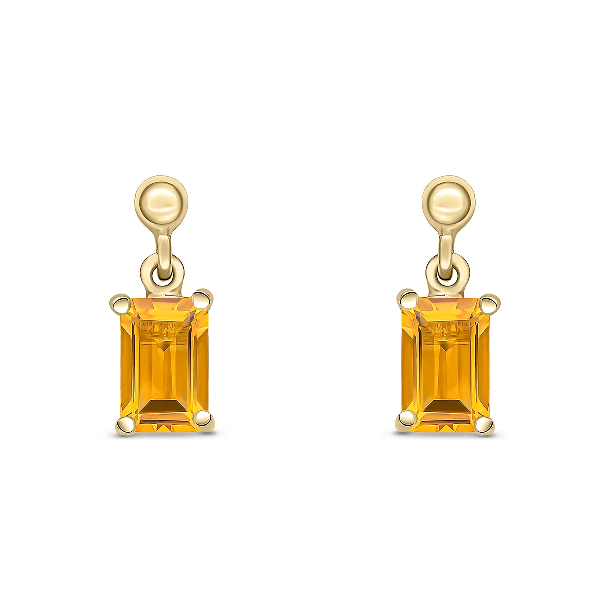 9ct Yellow Gold 6x4 Octagon Citrine Claw Set Drop Earrings with Bead Top